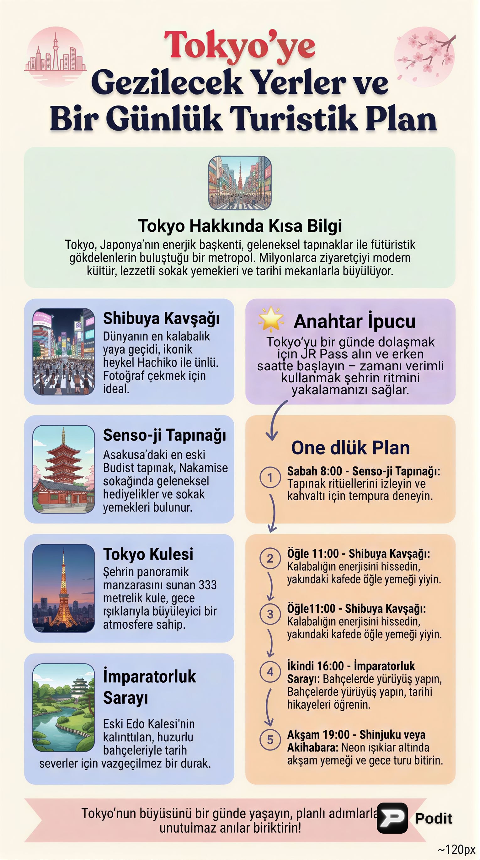 Tokyo'da Bir Gün: Gezilecek Yerler ve Turistik Planlama - görsel özet infografik