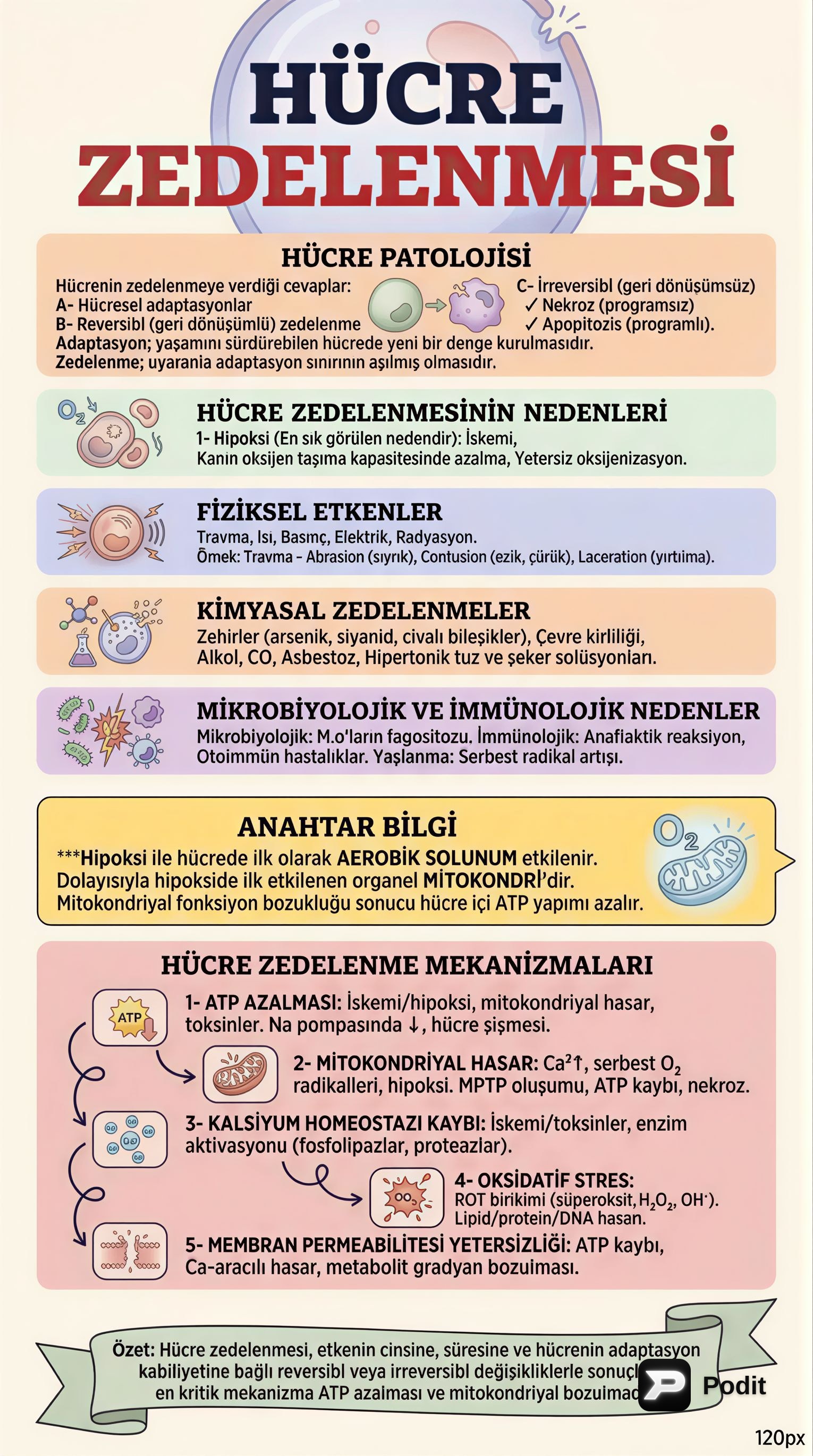Hücre Zedelenmesi ve Mekanizmaları - görsel özet infografik