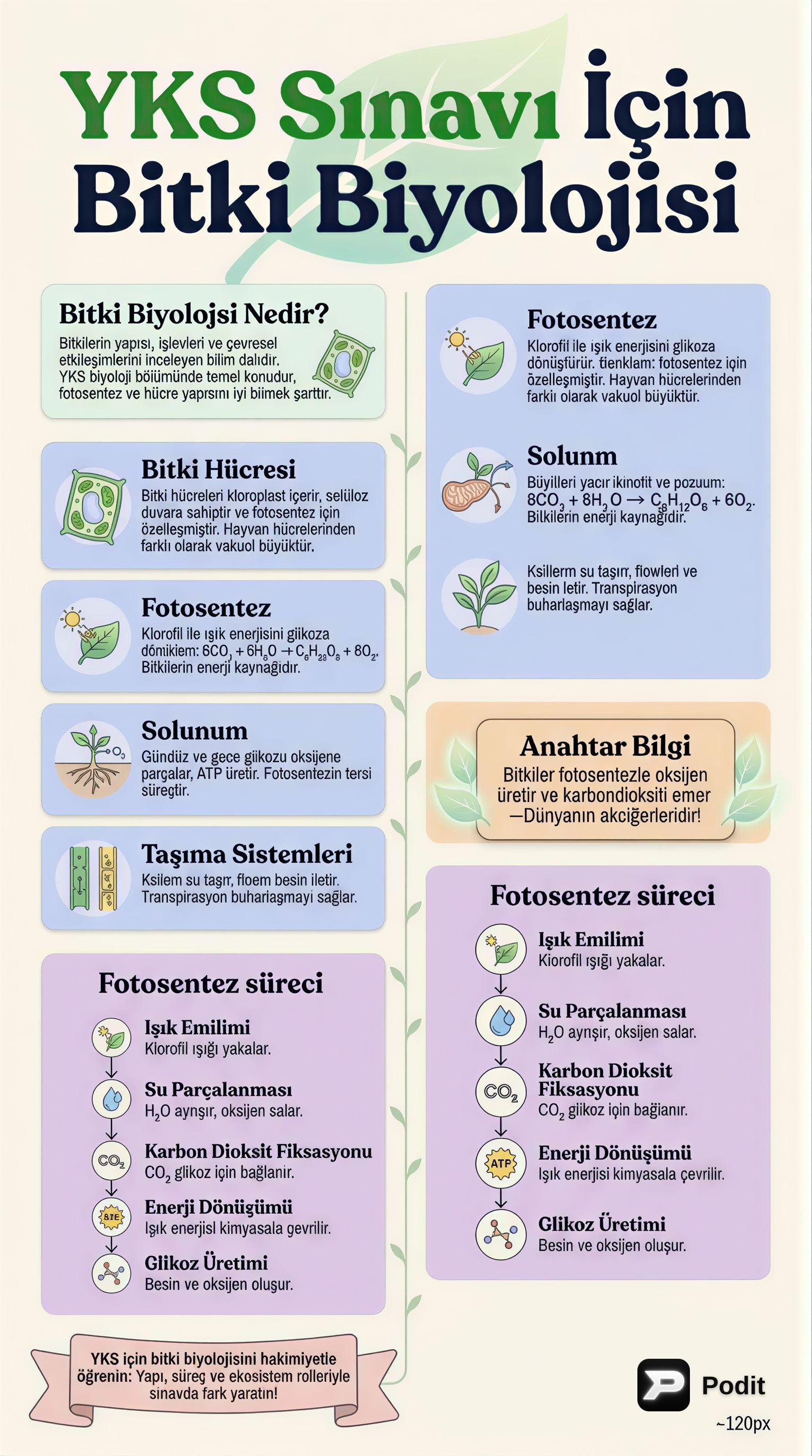YKS Sınavı İçin Bitki Biyolojisi Kapsamlı Özeti - görsel özet infografik