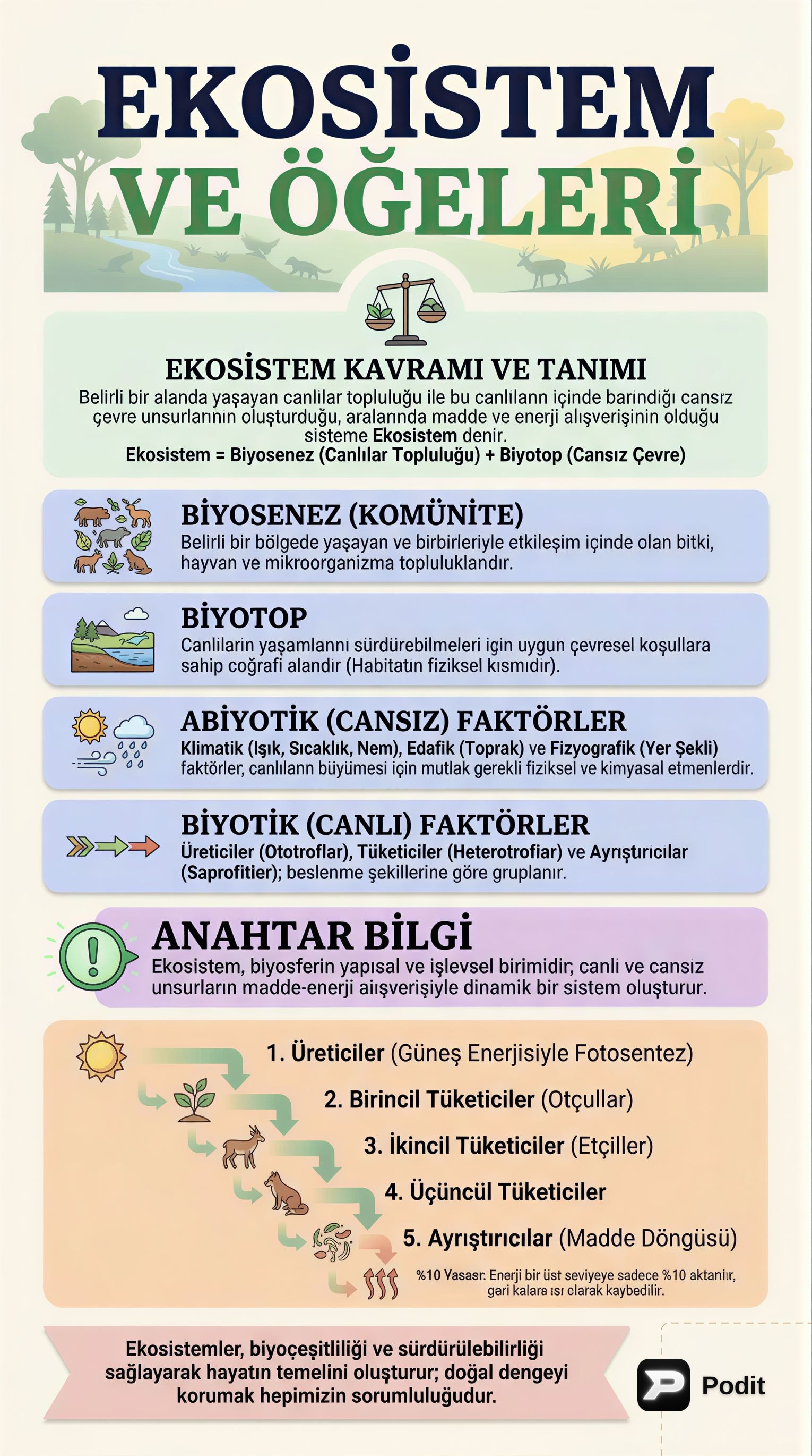 Ekosistem ve Ekolojik Faktörler - görsel özet infografik