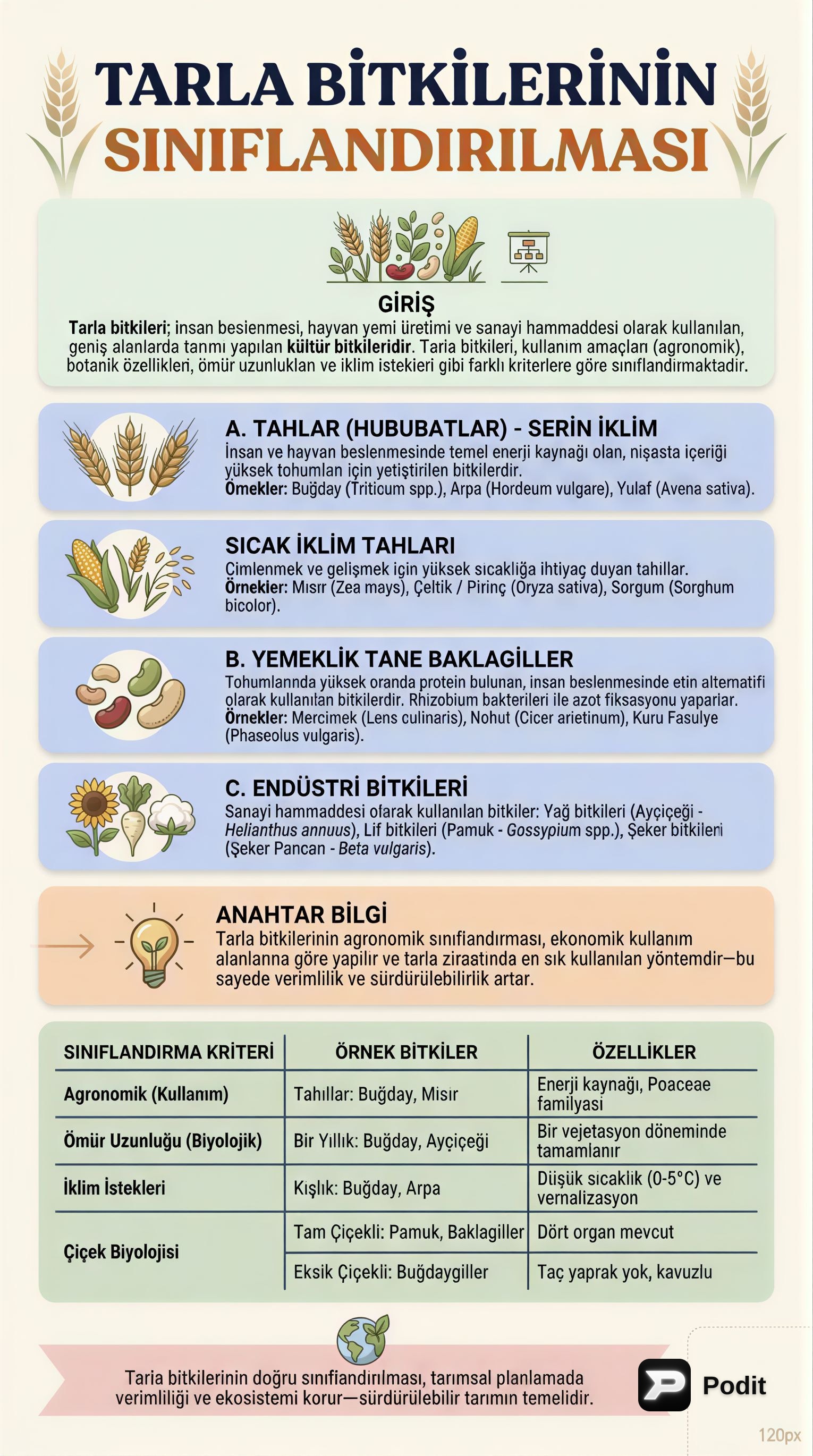 Tarla Bitkileri: Sınıflandırma, Biyoloji ve Ekoloji - görsel özet infografik