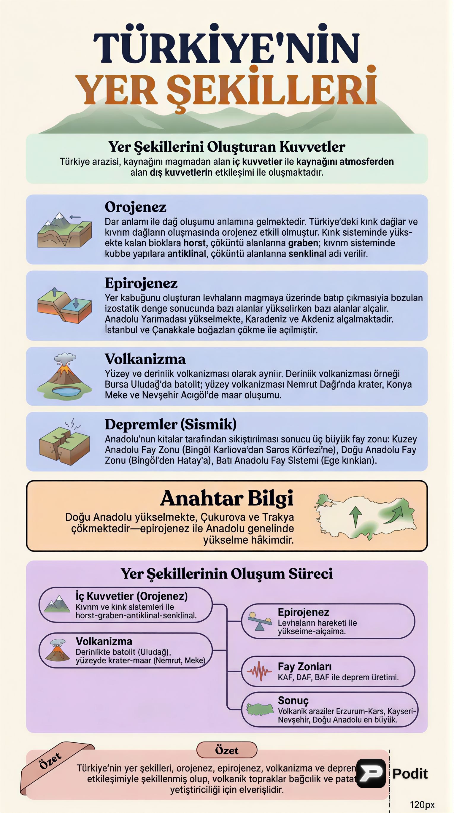 Türkiye'nin Yer Şekillerini Oluşturan Jeolojik Süreçler - görsel özet infografik