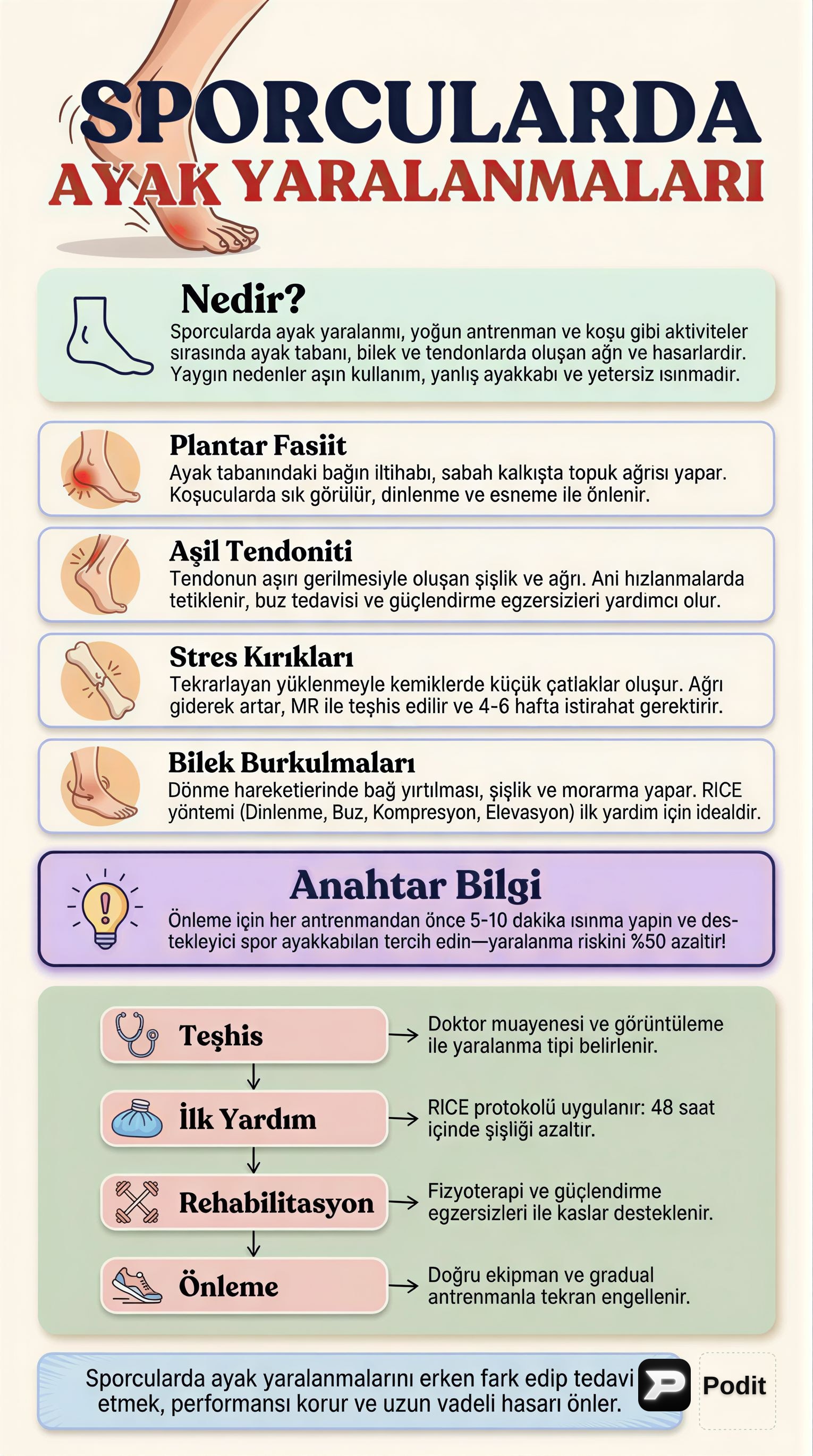 Sporcularda Ayak Yaralanmaları: Önleme ve Yönetim - görsel özet infografik