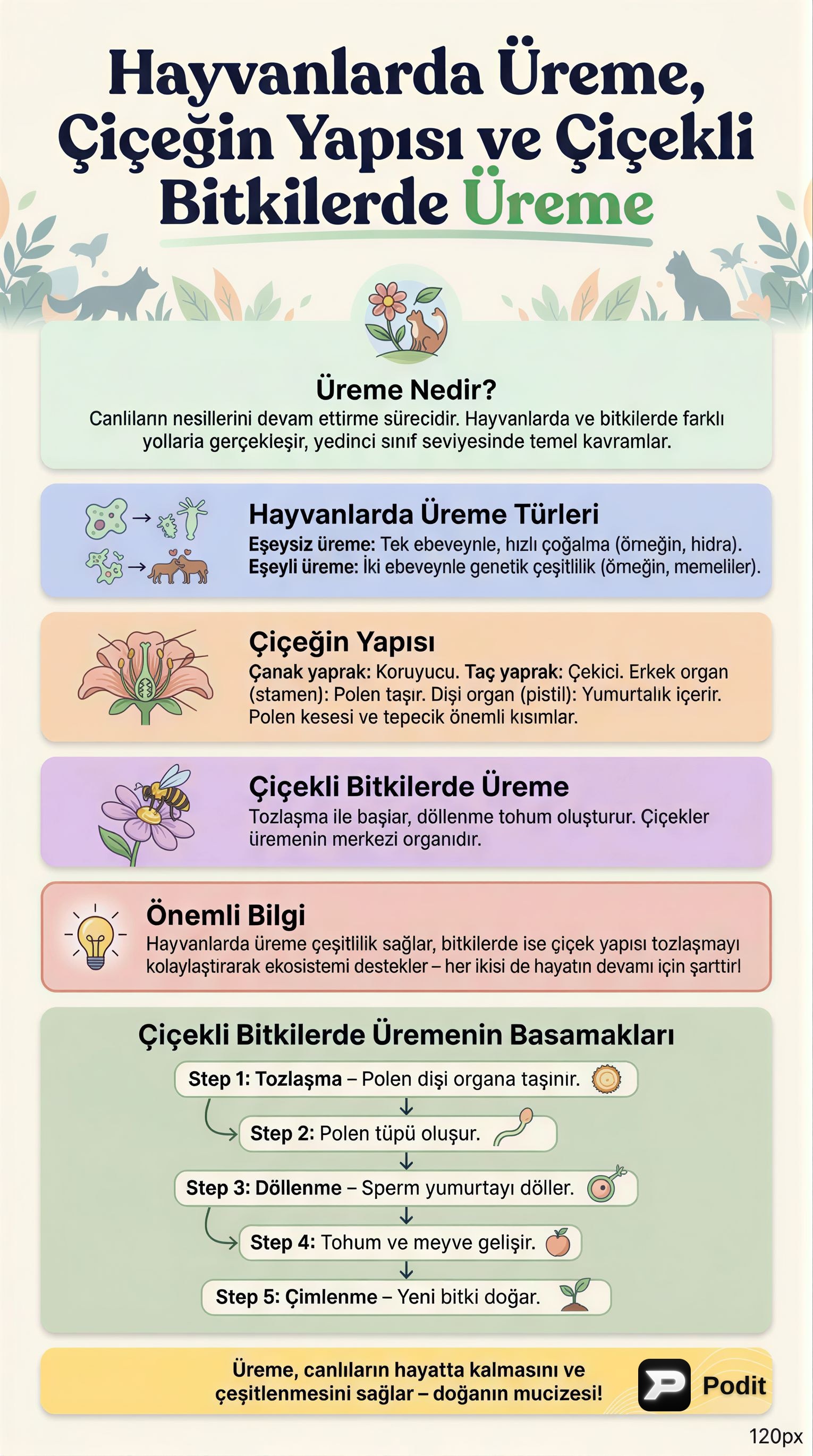 Hayvan ve Çiçekli Bitkilerde Üreme Süreçleri - görsel özet infografik