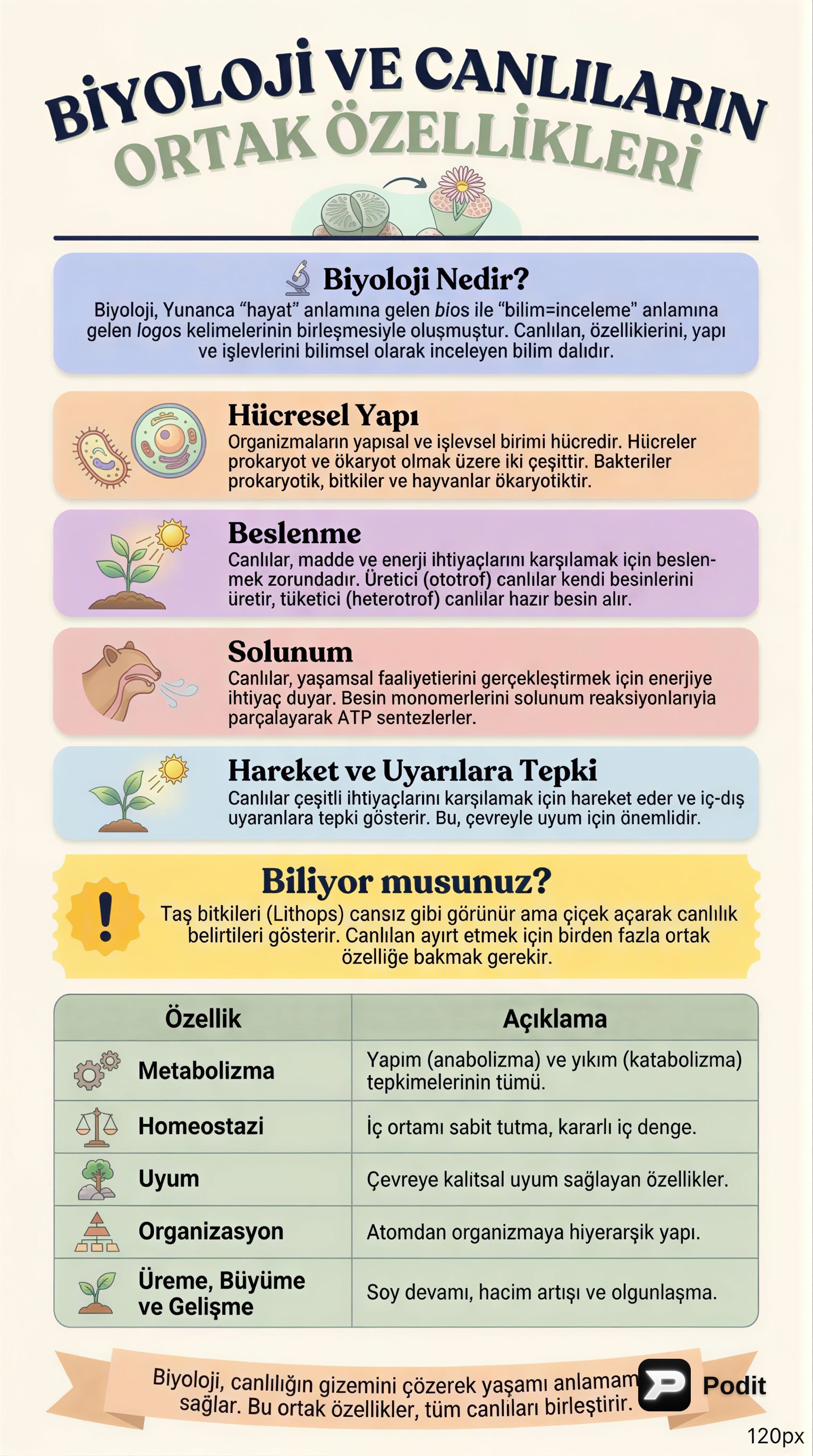 Biyoloji, Canlıların Ortak Özellikleri ve Temel Bileşikleri - görsel özet infografik