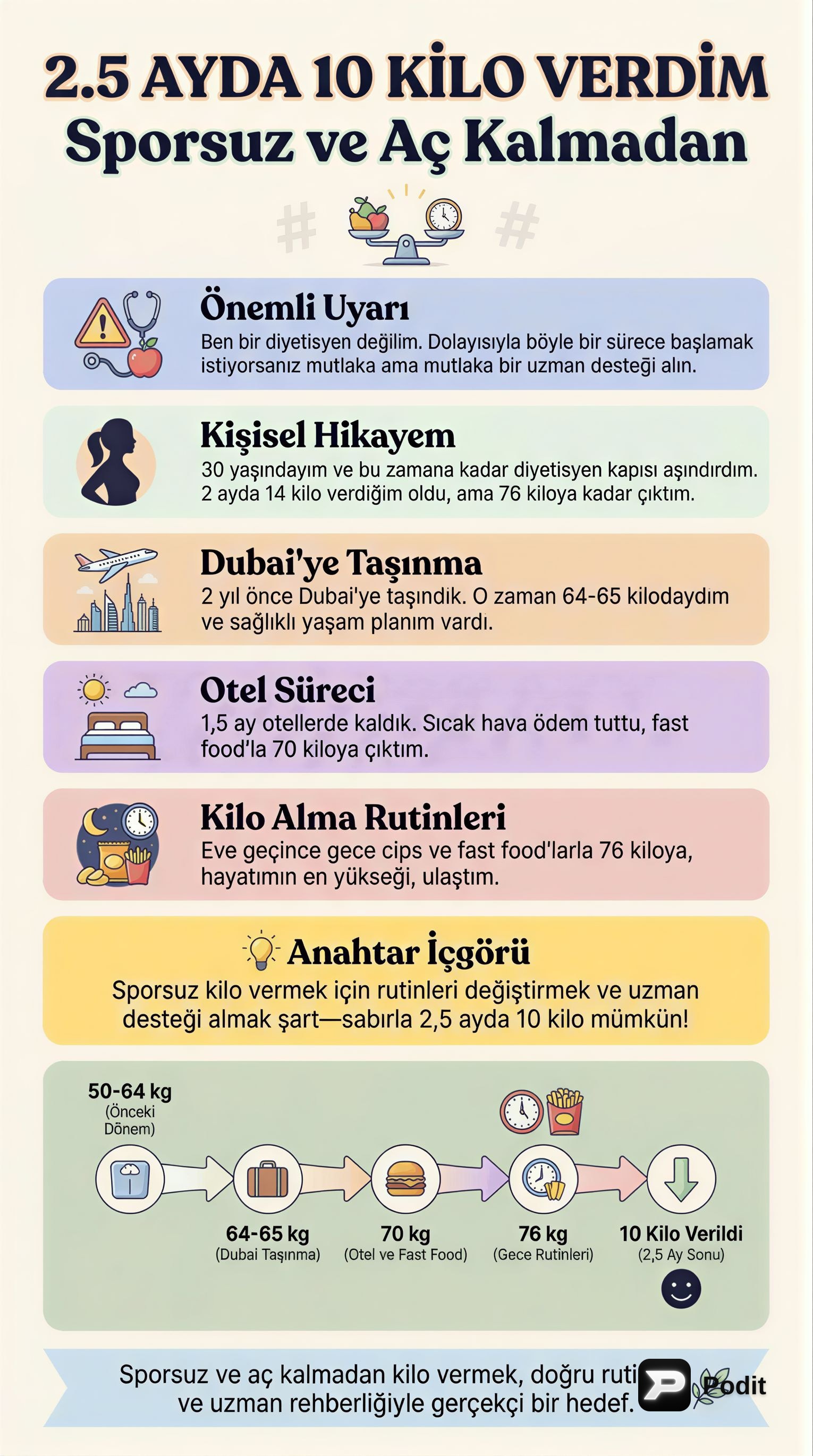2.5 Ayda Aç Kalmadan ve Sporsuz Kilo Vermek - görsel özet infografik