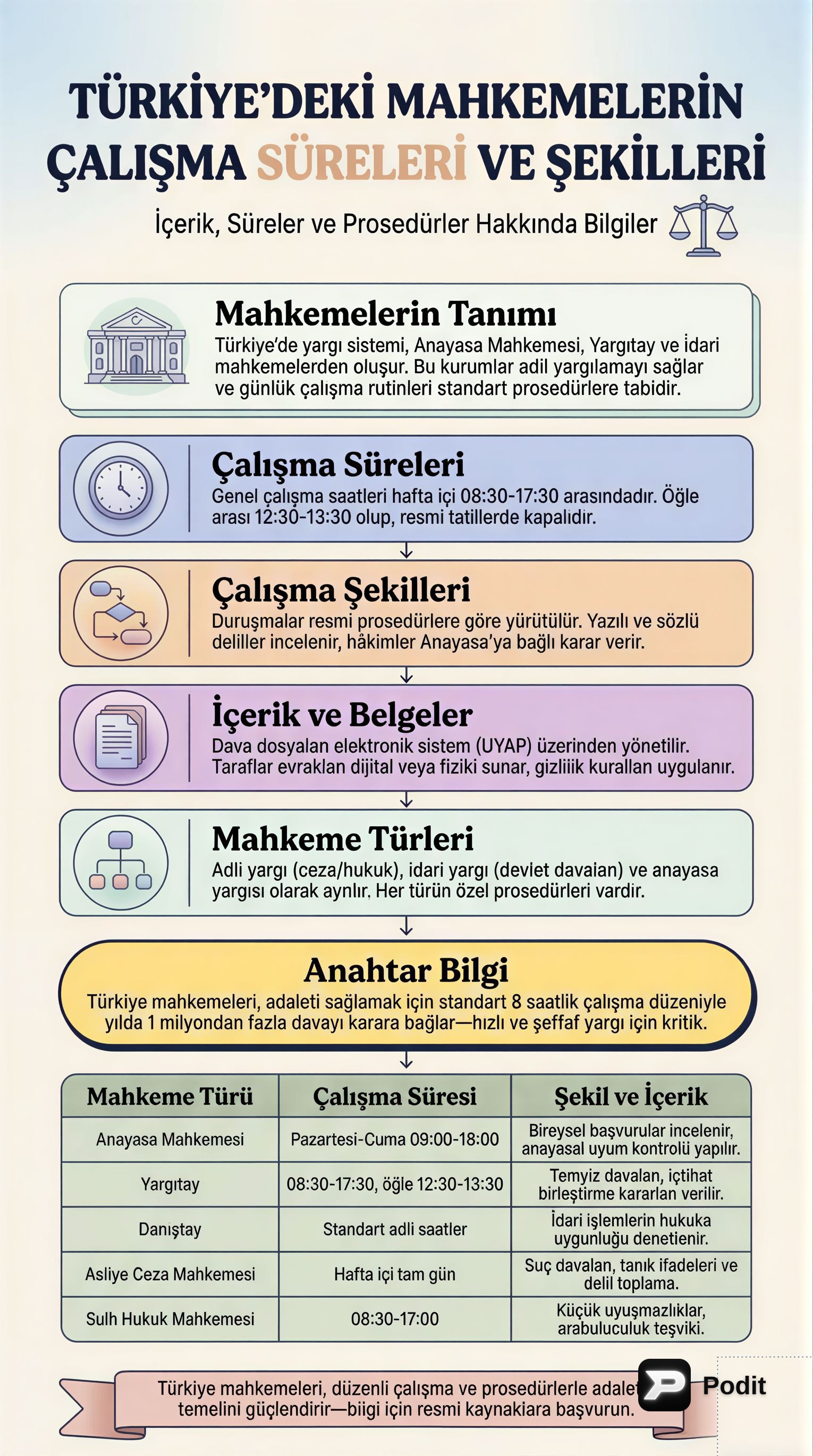 Türkiye Mahkemelerinin Yapısı ve Çalışma Esasları - görsel özet infografik