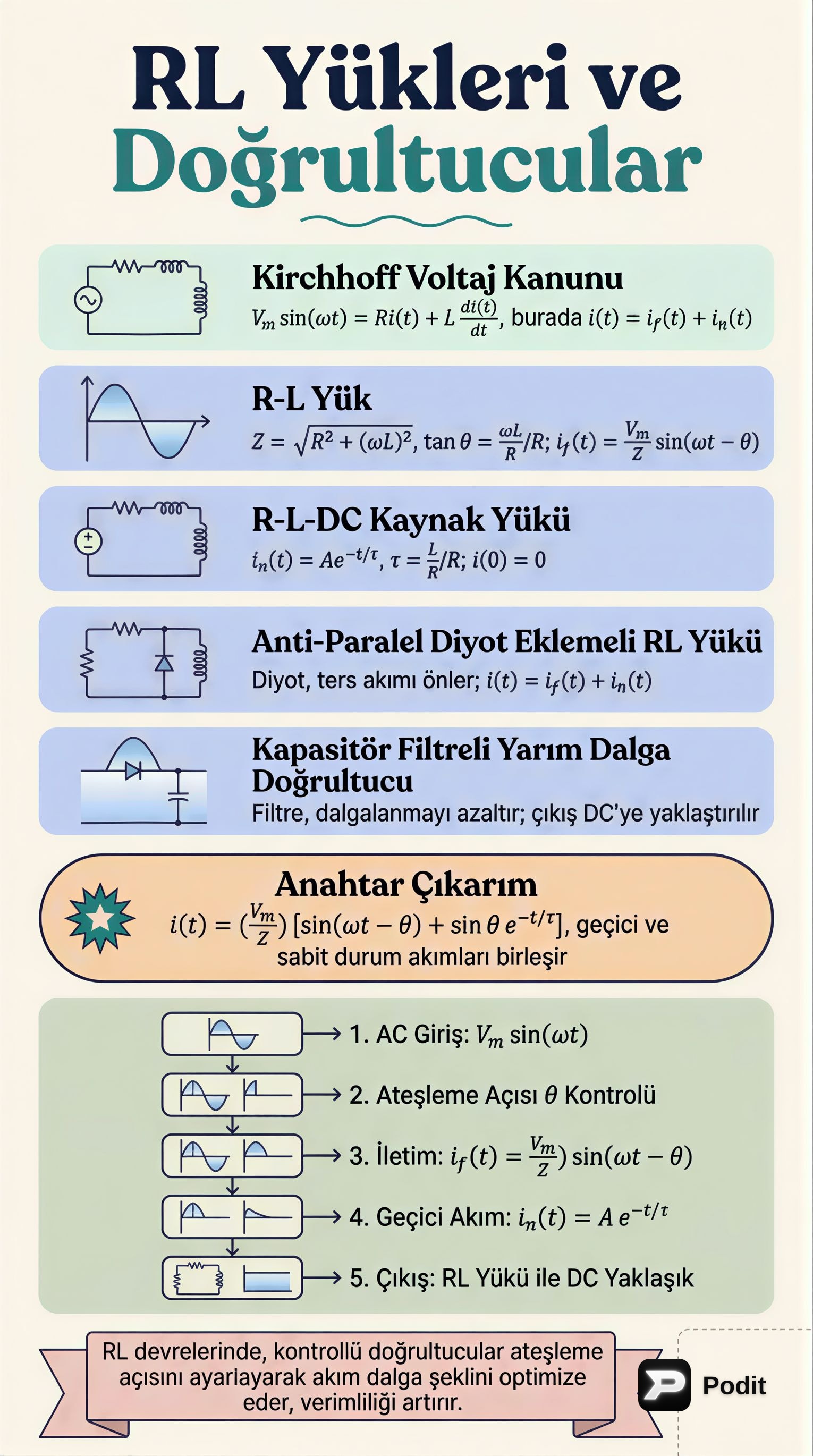 R-L Yükleri ve Doğrultucu Devre Analizleri - görsel özet infografik
