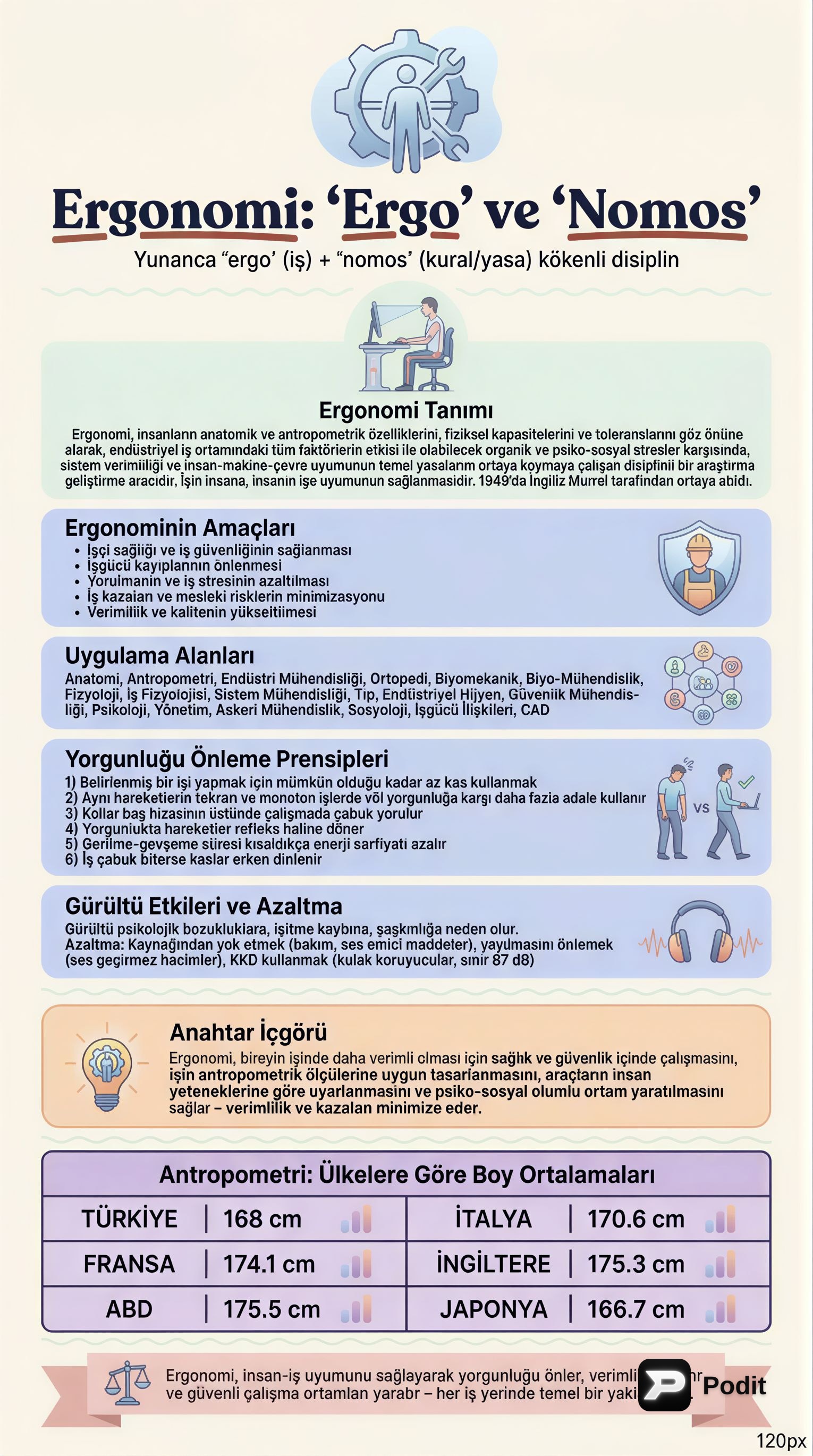 Ergonomi: İş ve İnsan Uyumunun Bilimsel Temelleri - görsel özet infografik