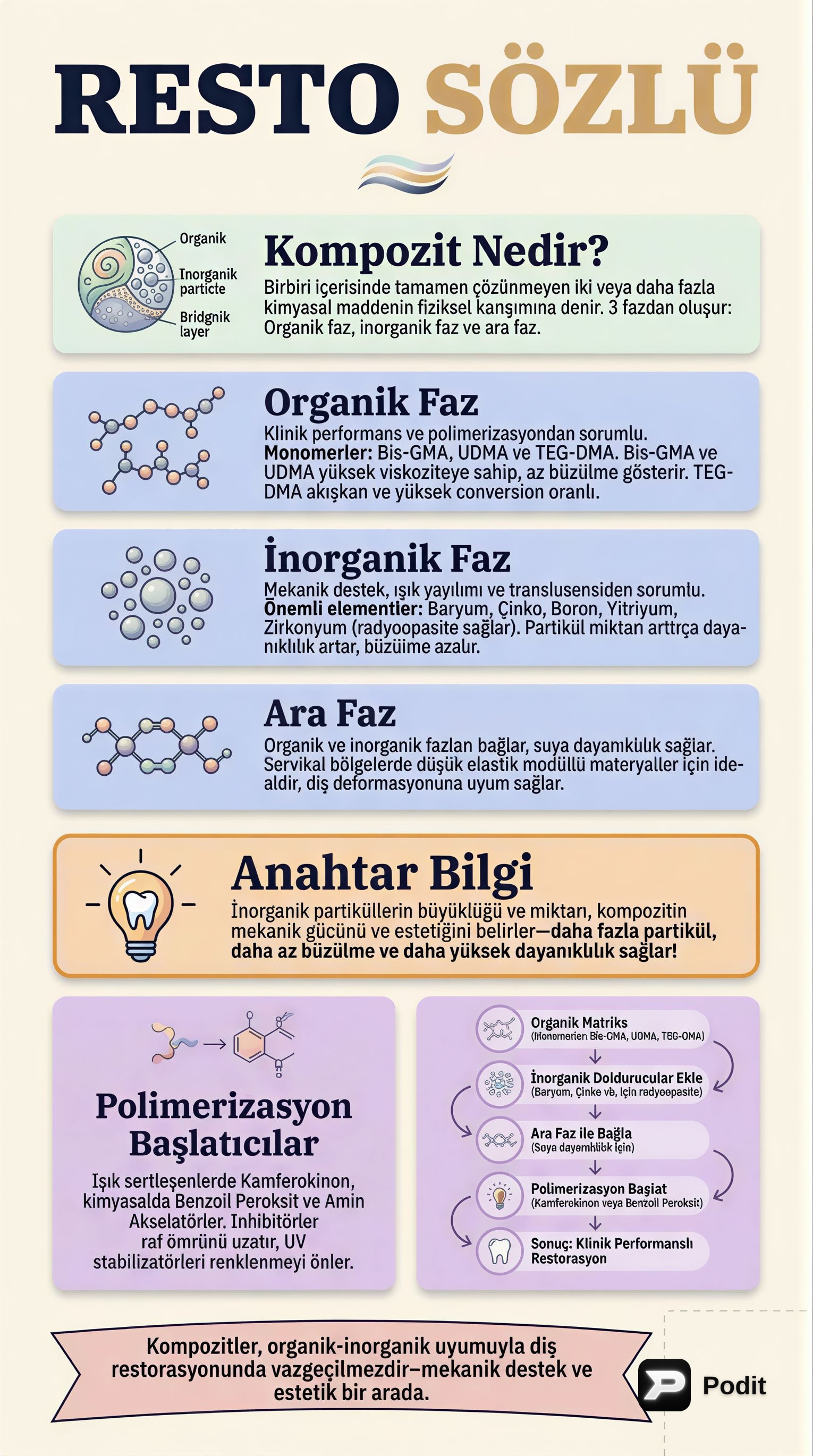 Diş Hekimliğinde Restoratif Materyaller ve Klinik Uygulamalar - görsel özet infografik