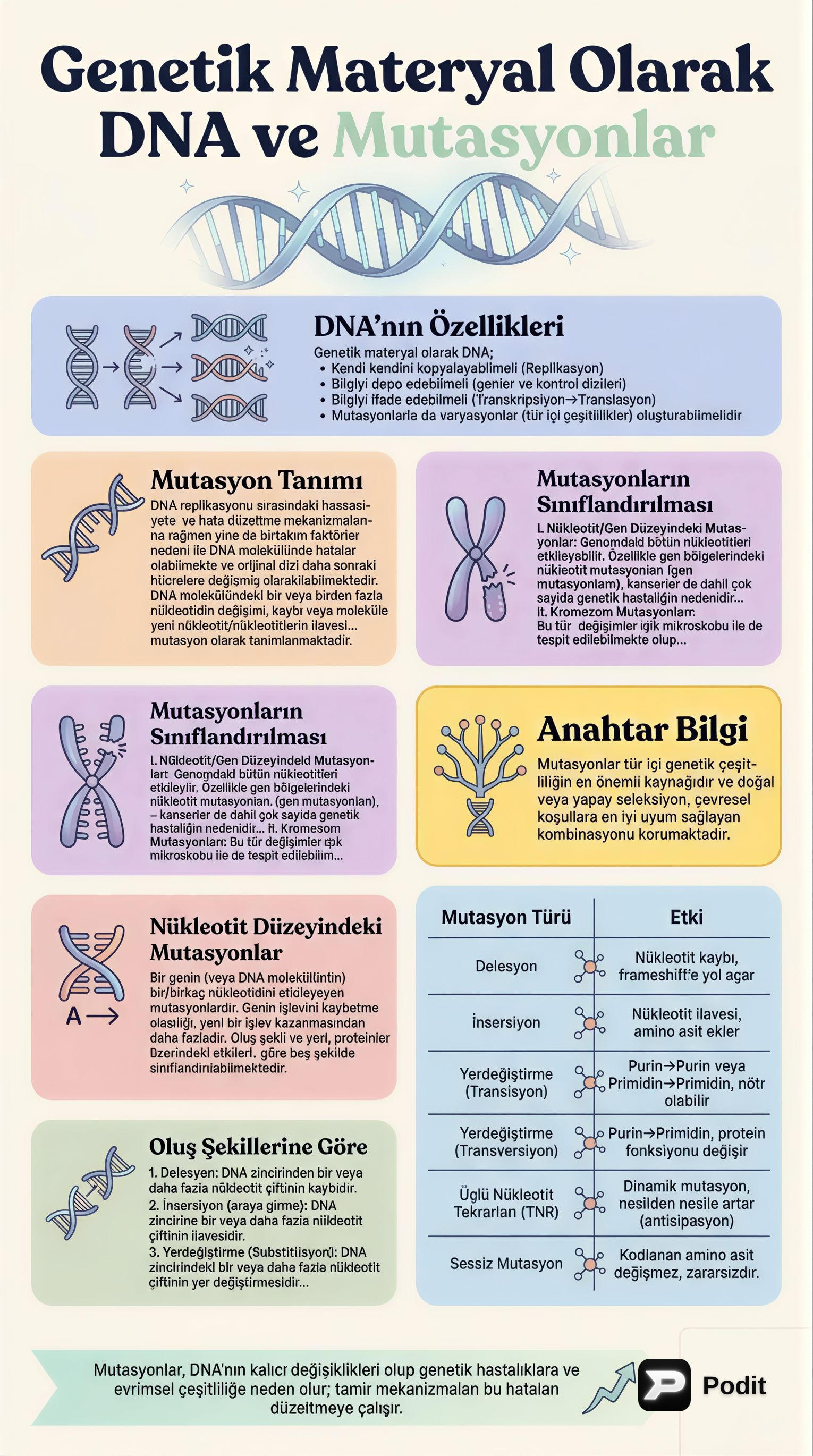 DNA Mutasyonları ve Tamir Mekanizmaları - görsel özet infografik