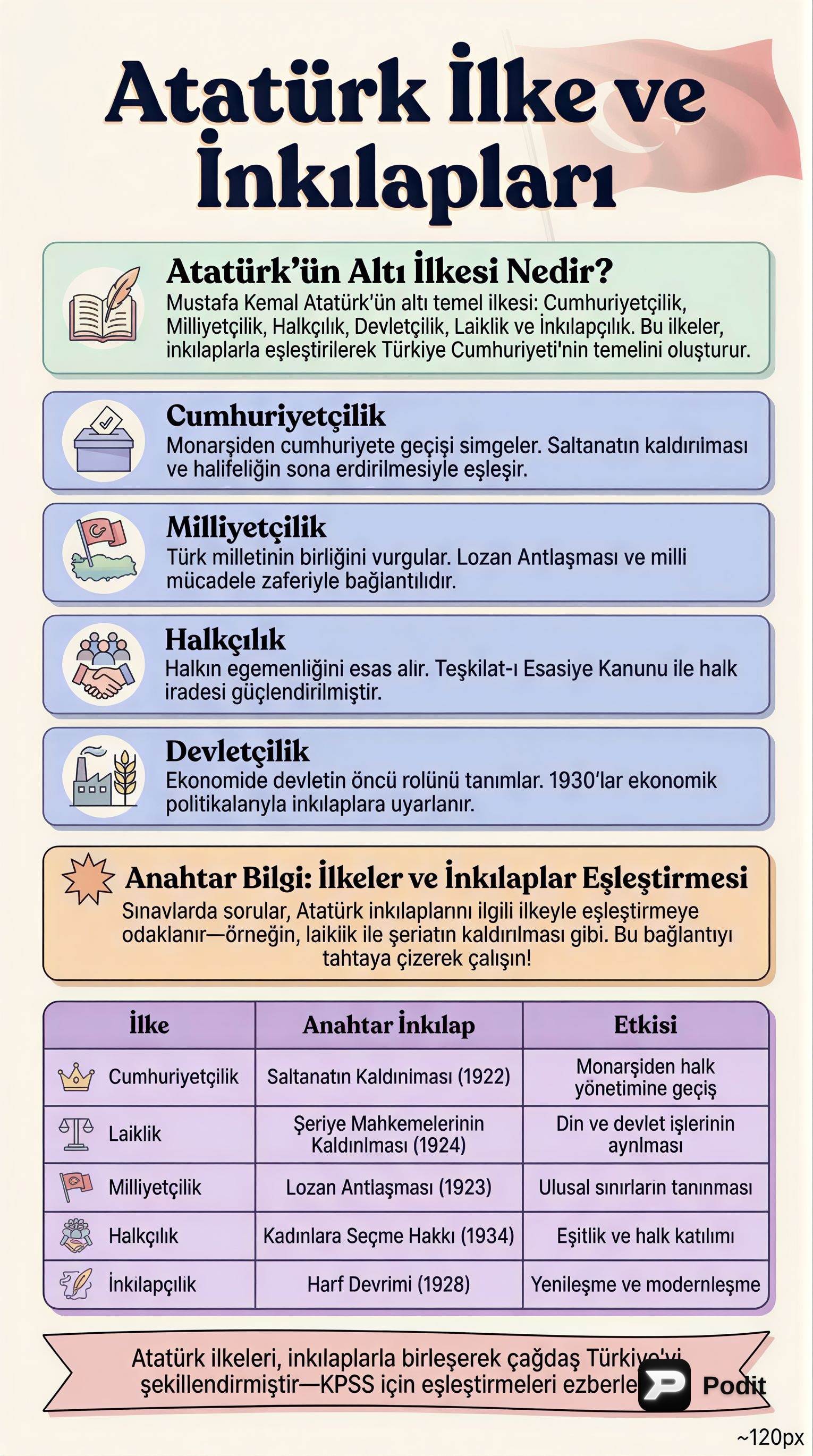 Atatürk İlke ve İnkılapları: Temel İlkeler ve Amaçlar - görsel özet infografik