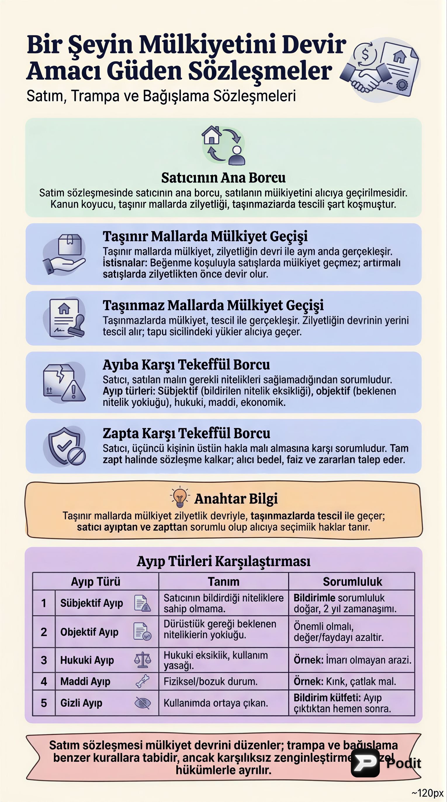 Mülkiyet Devri Amaçlı Sözleşmeler: Satım, Trampa ve Bağışlama - görsel özet infografik
