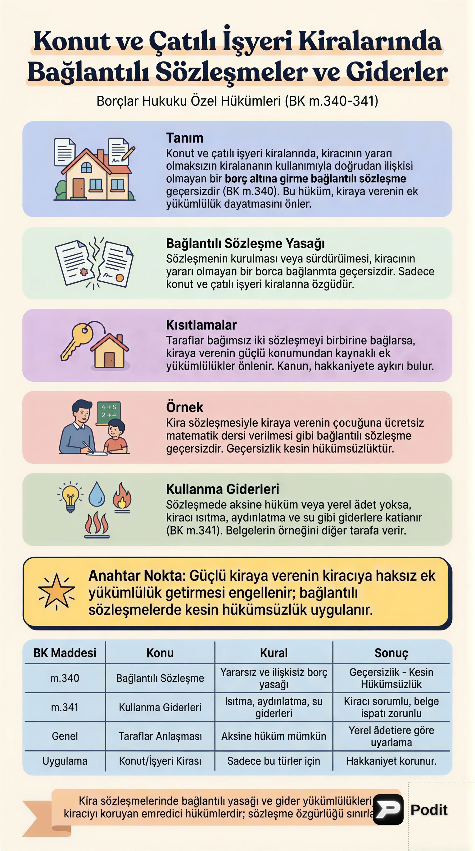 Borçlar Hukukunda Kira, Karz ve Ariyet Sözleşmeleri - görsel özet infografik
