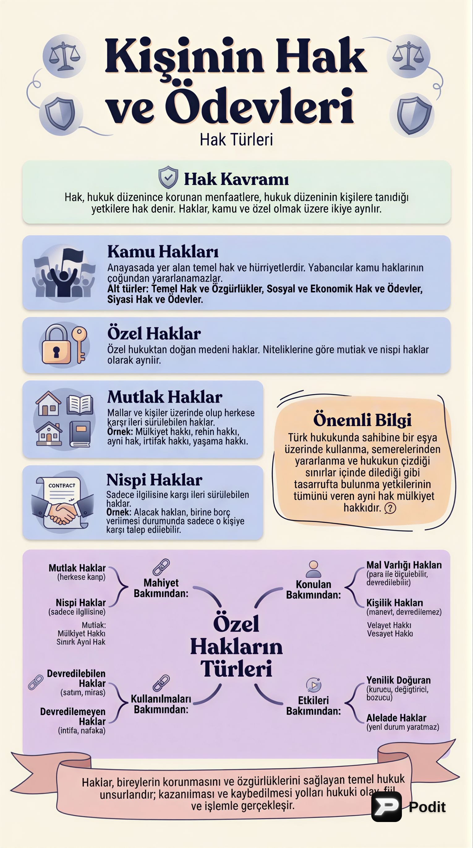 Kişinin Hak ve Ödevleri: Temel Hukuki Kavramlar - görsel özet infografik