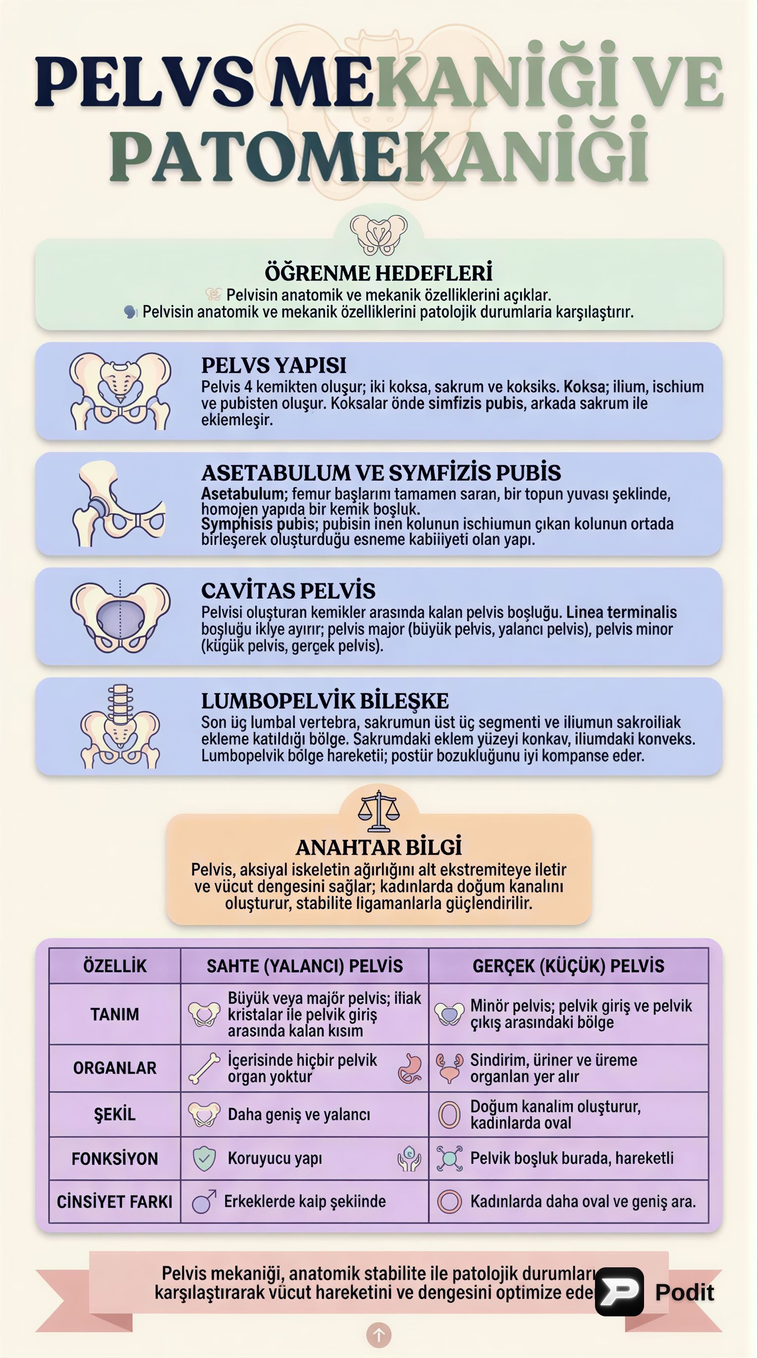 Pelvis Mekaniği ve Patomekaniği - görsel özet infografik
