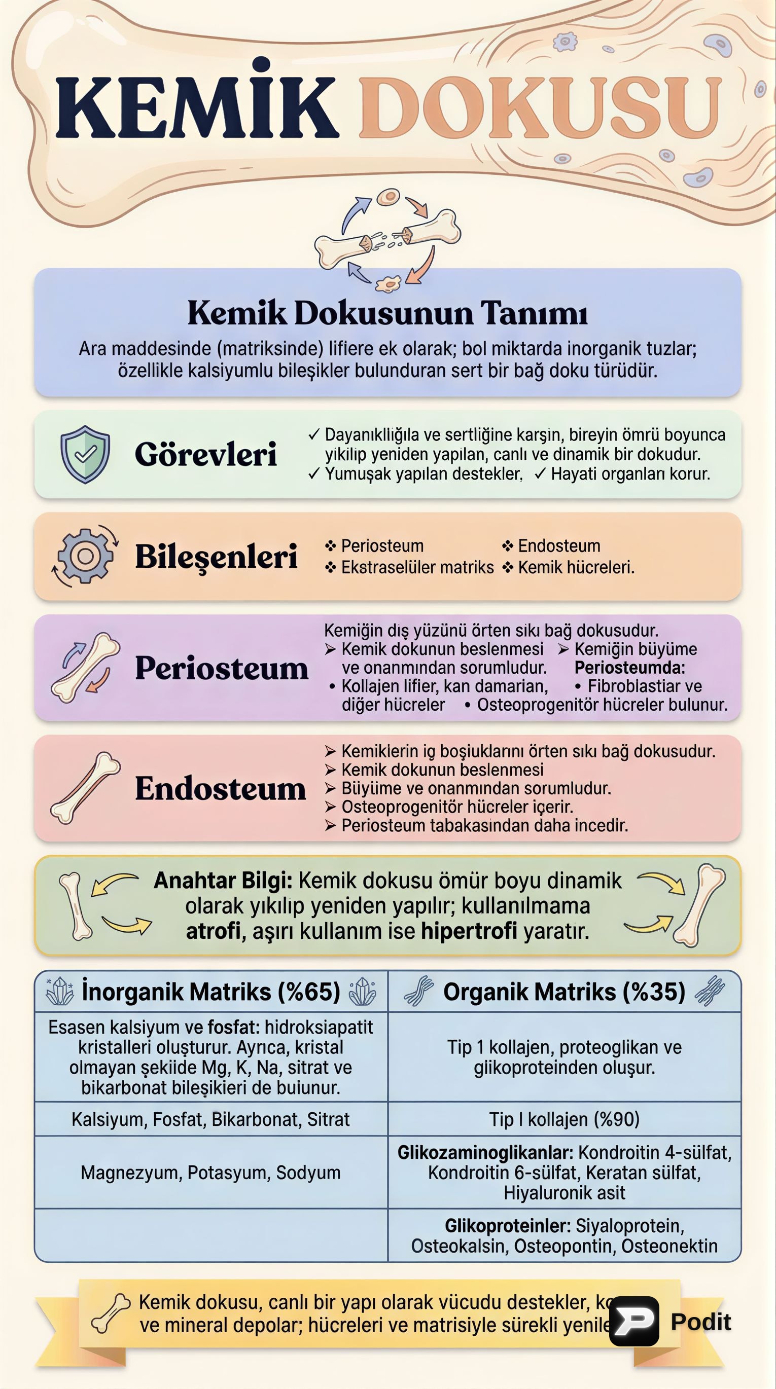 Kemik Dokunun Yapısı, Görevleri ve Hücreleri - görsel özet infografik