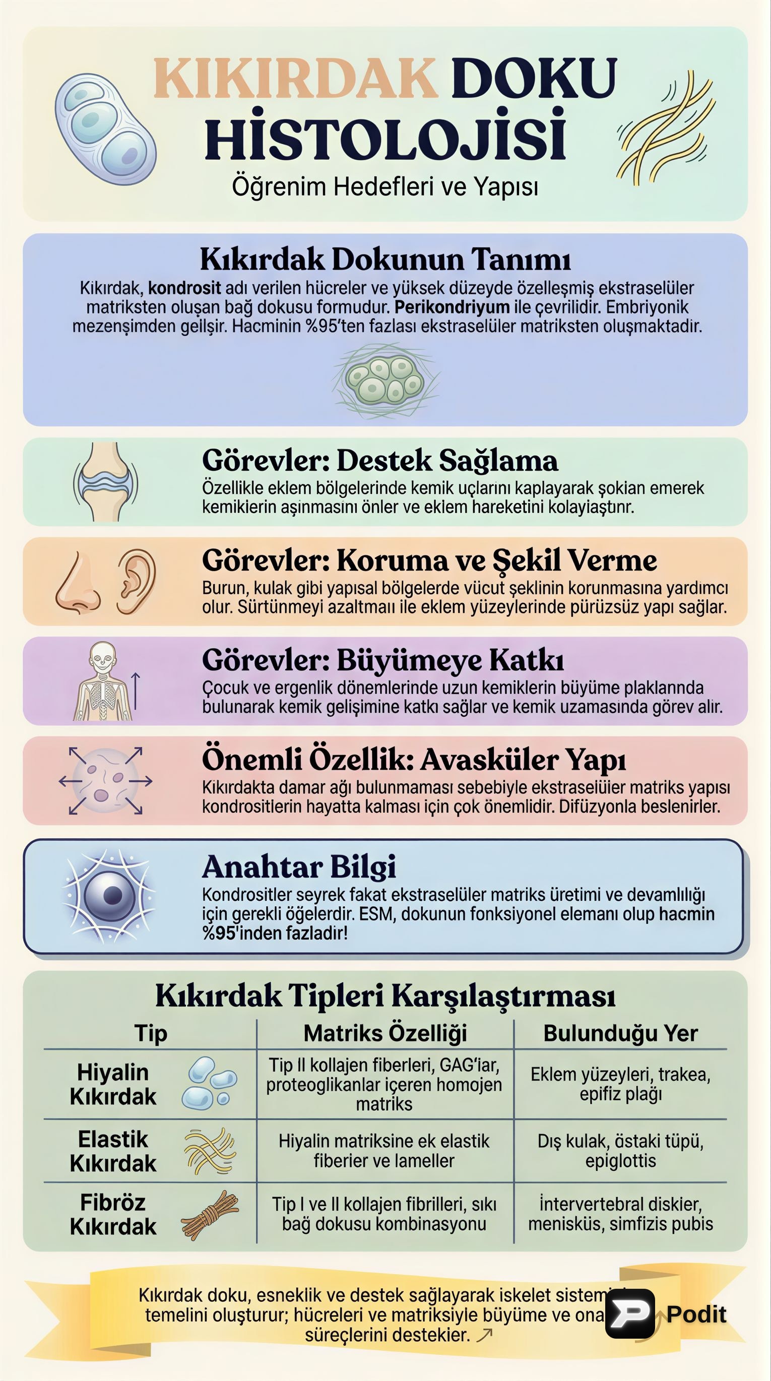 Kıkırdak Doku Histolojisi: Yapısı, Görevleri ve Tipleri - görsel özet infografik