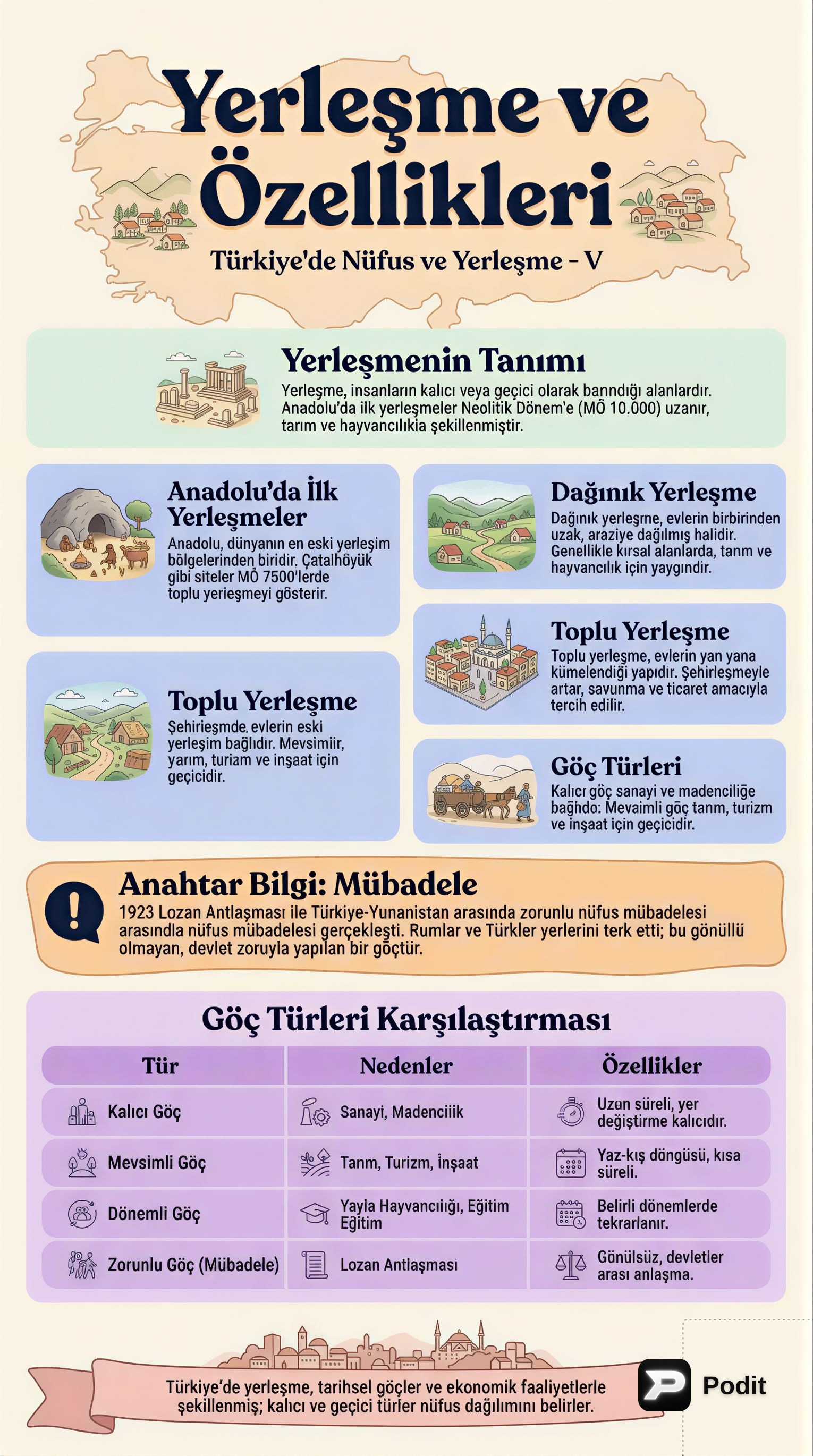 Türkiye'de Yerleşme Tipleri ve Özellikleri - görsel özet infografik