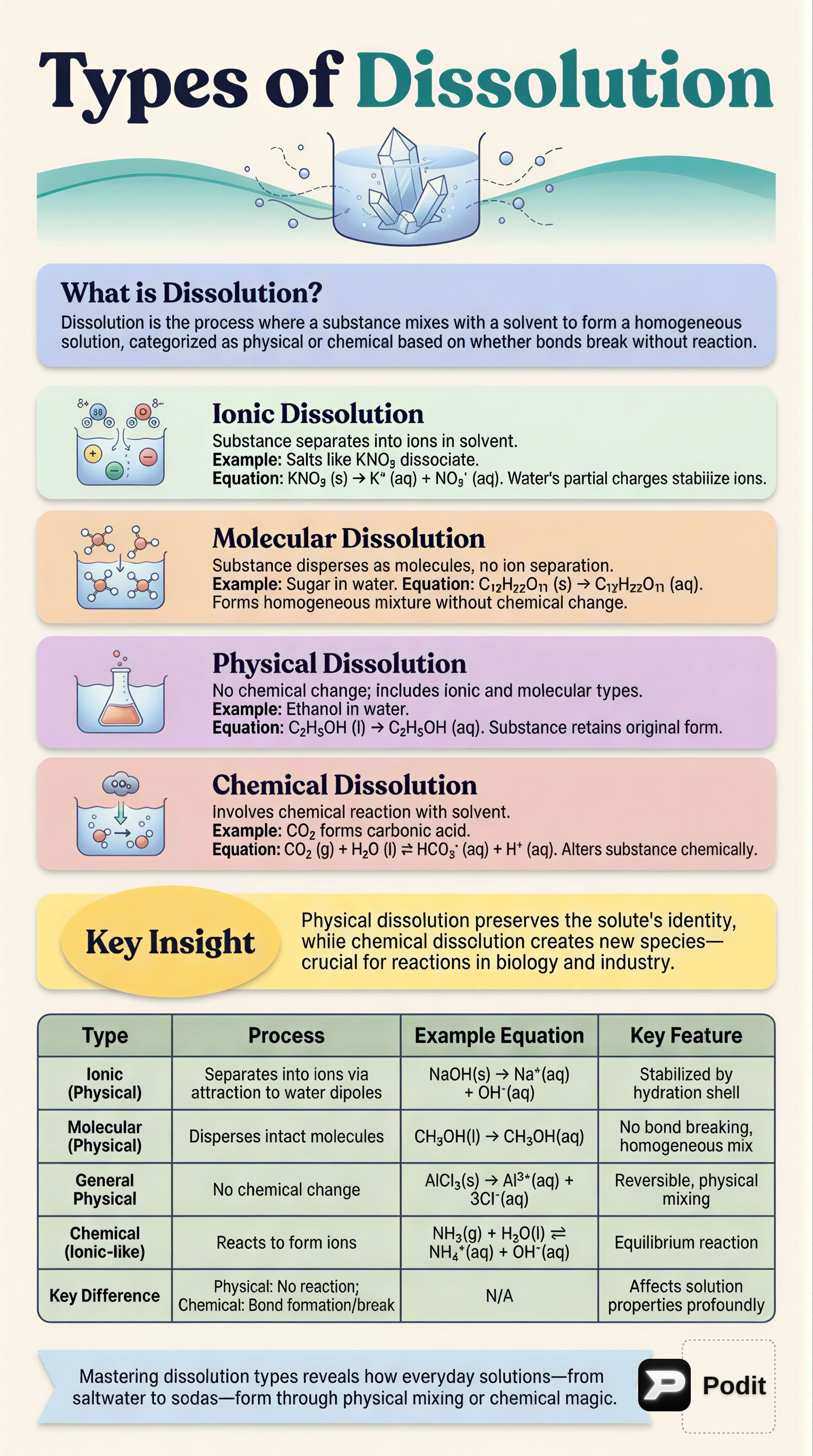 Types of Dissolution and Solution Concentration - görsel özet infografik