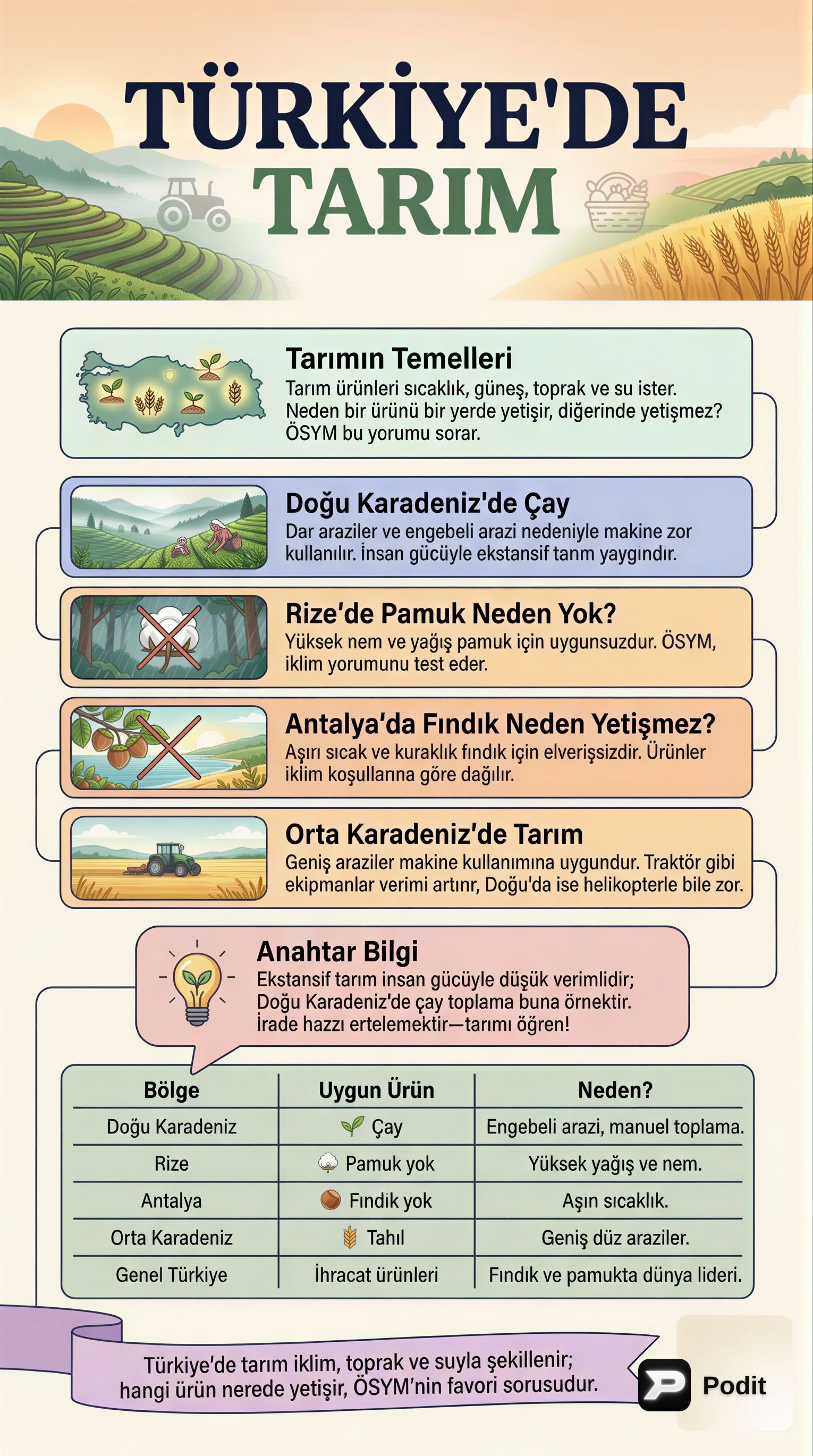 Türkiye'de Tarım: Temel Özellikler ve Ürünler - görsel özet infografik