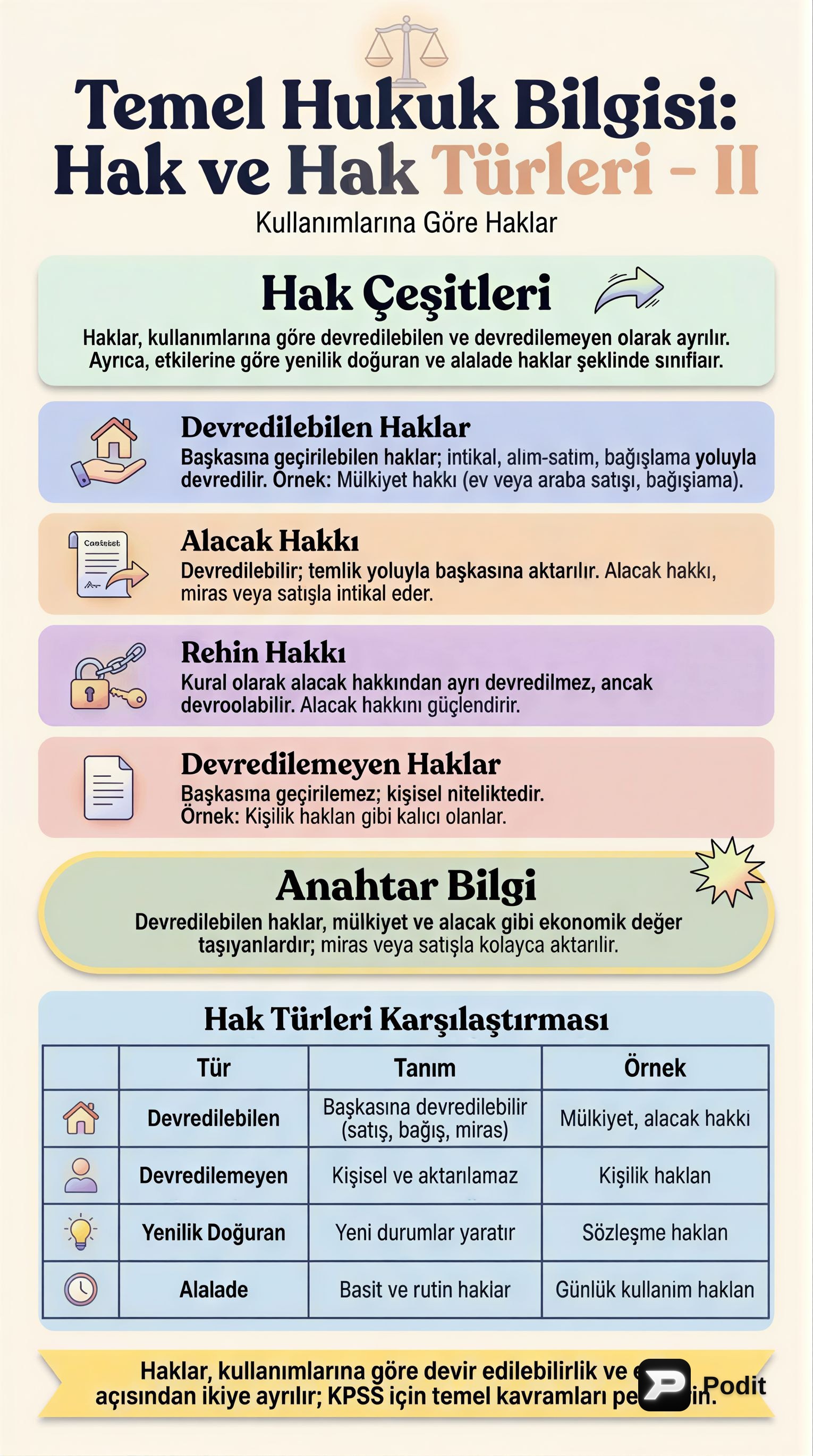 KPSS Vatandaşlık: Hak ve Hak Türleri - görsel özet infografik