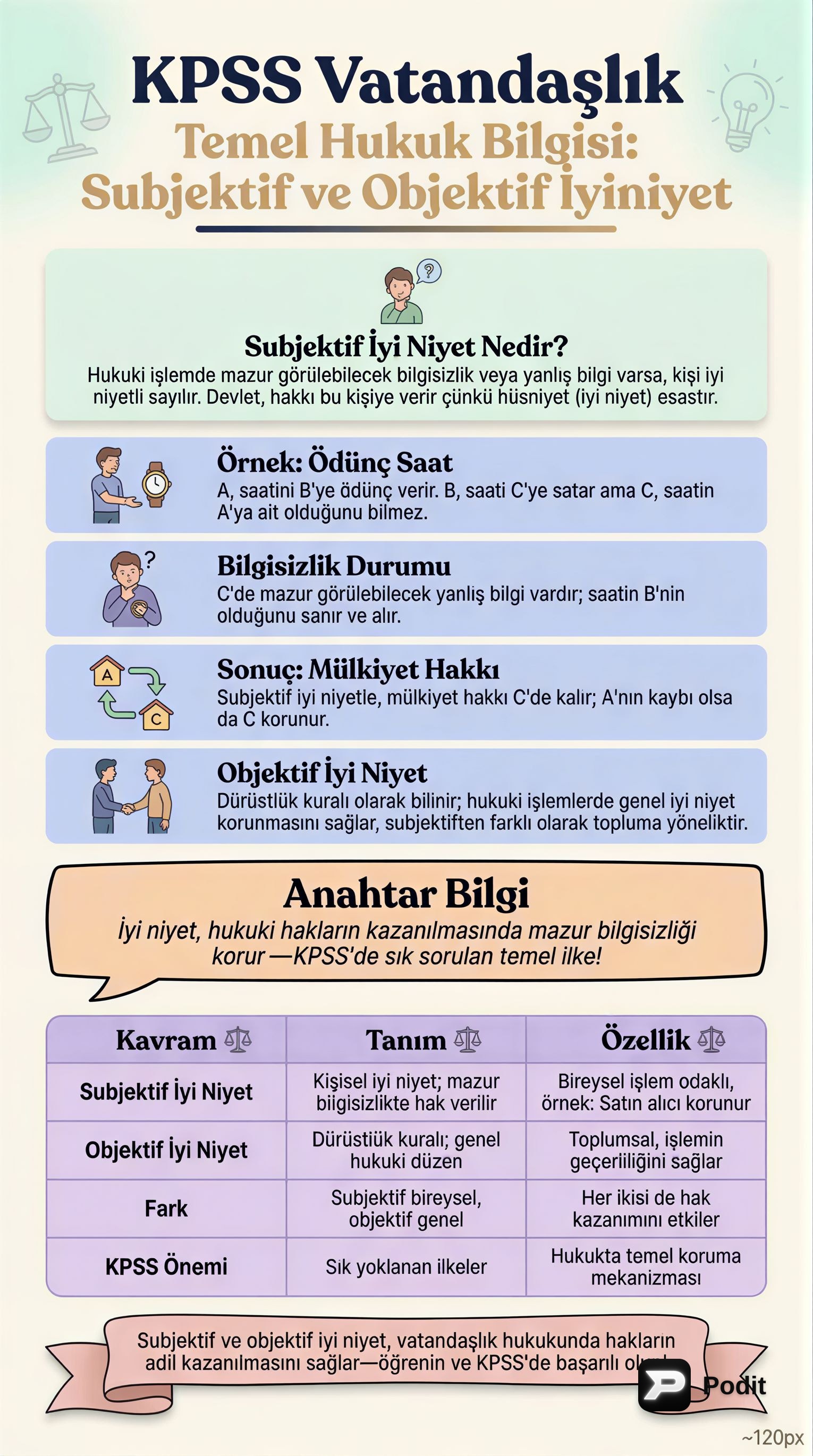 KPSS Vatandaşlık: Subjektif ve Objektif İyiniyet Kavramları - görsel özet infografik