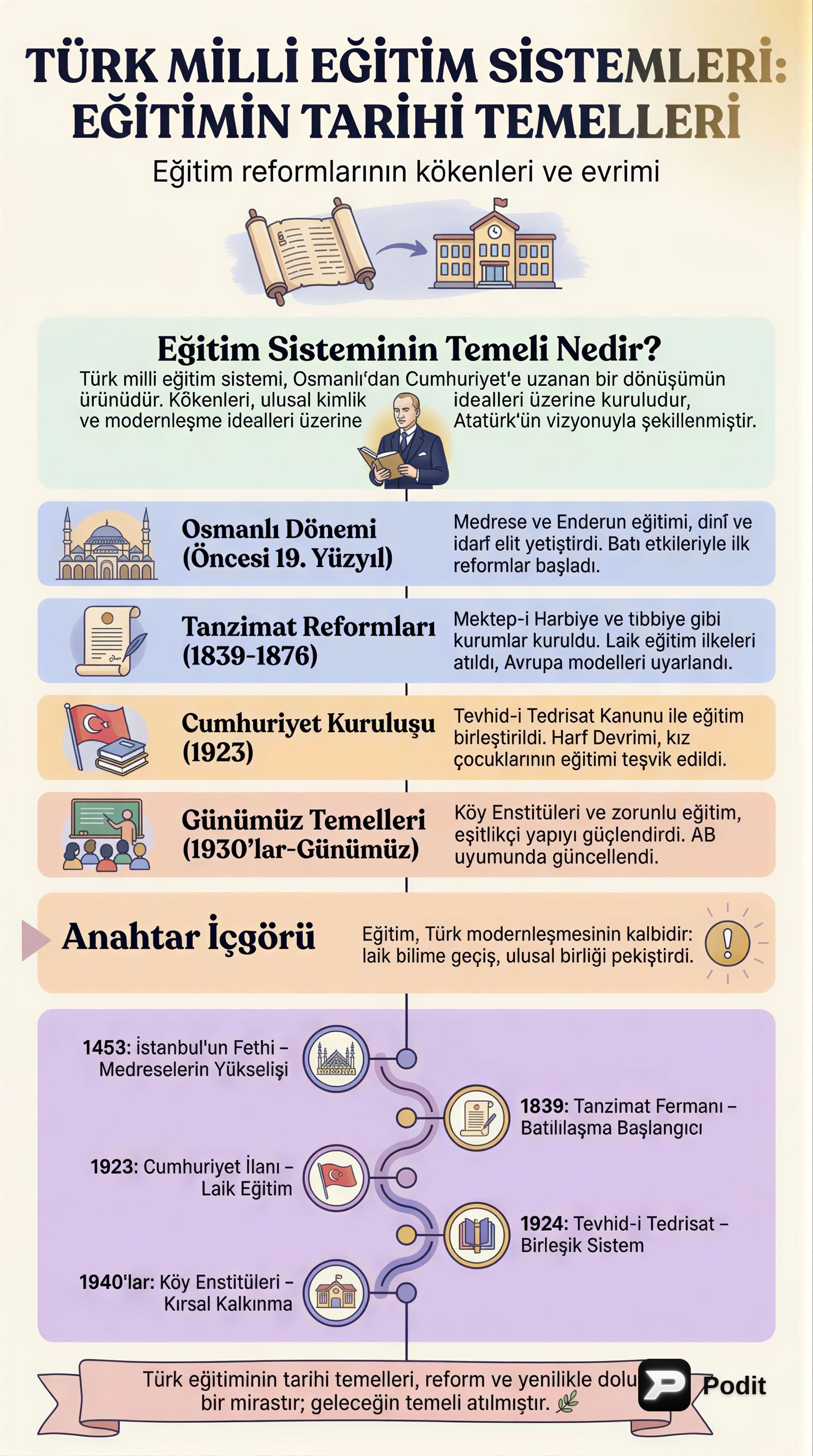 Türk Milli Eğitim Sisteminin Tarihi Temelleri - görsel özet infografik