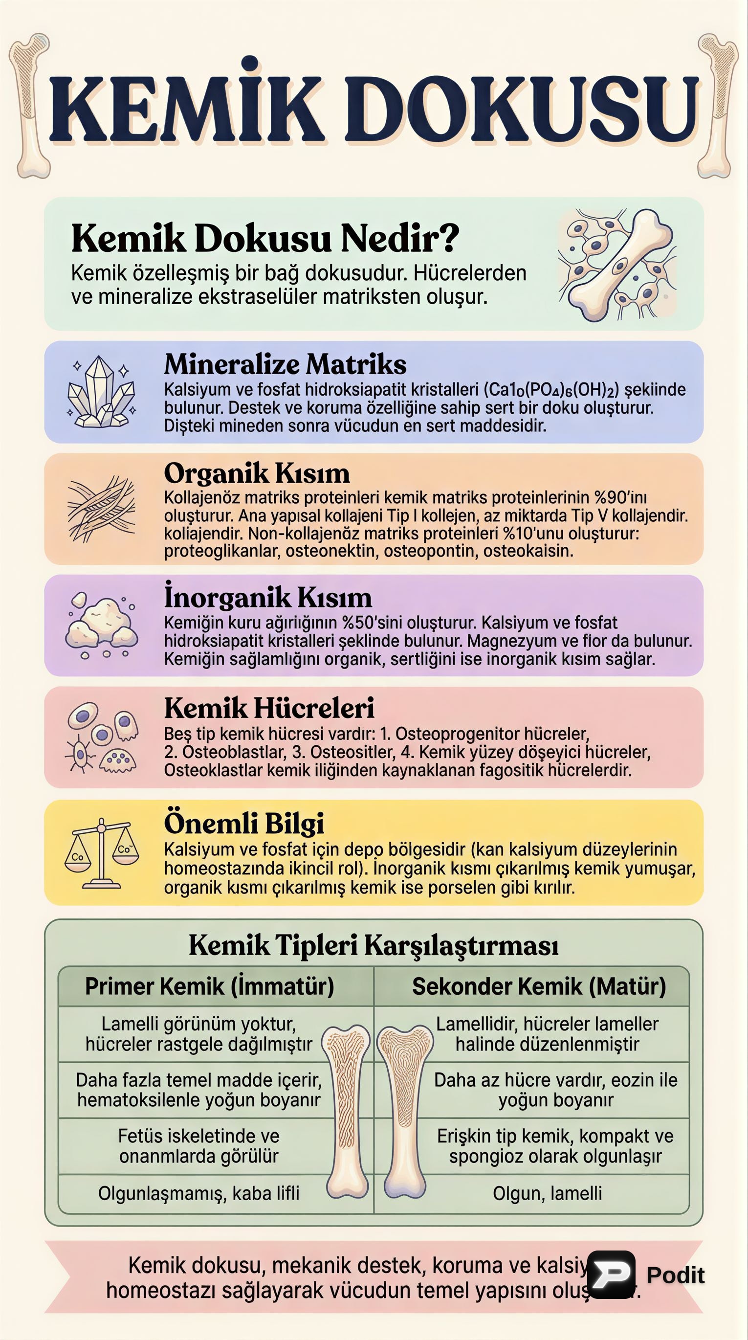 Kemik Dokusunun Yapısı ve Fonksiyonları - görsel özet infografik
