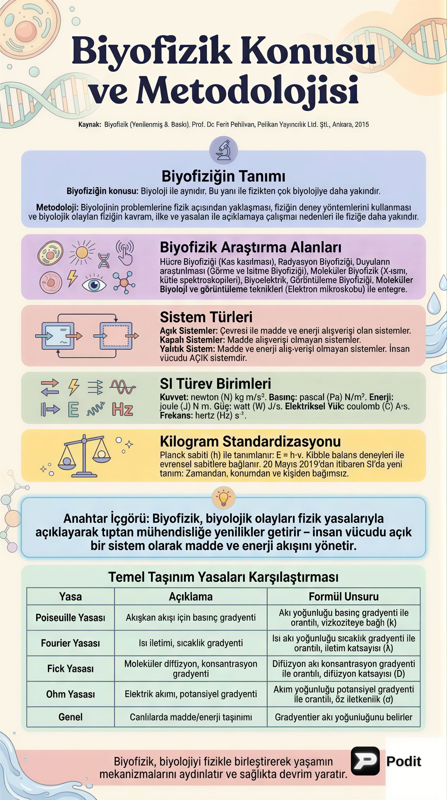 Biyofizik, Vücut Sıvıları ve SI Birimleri - görsel özet infografik
