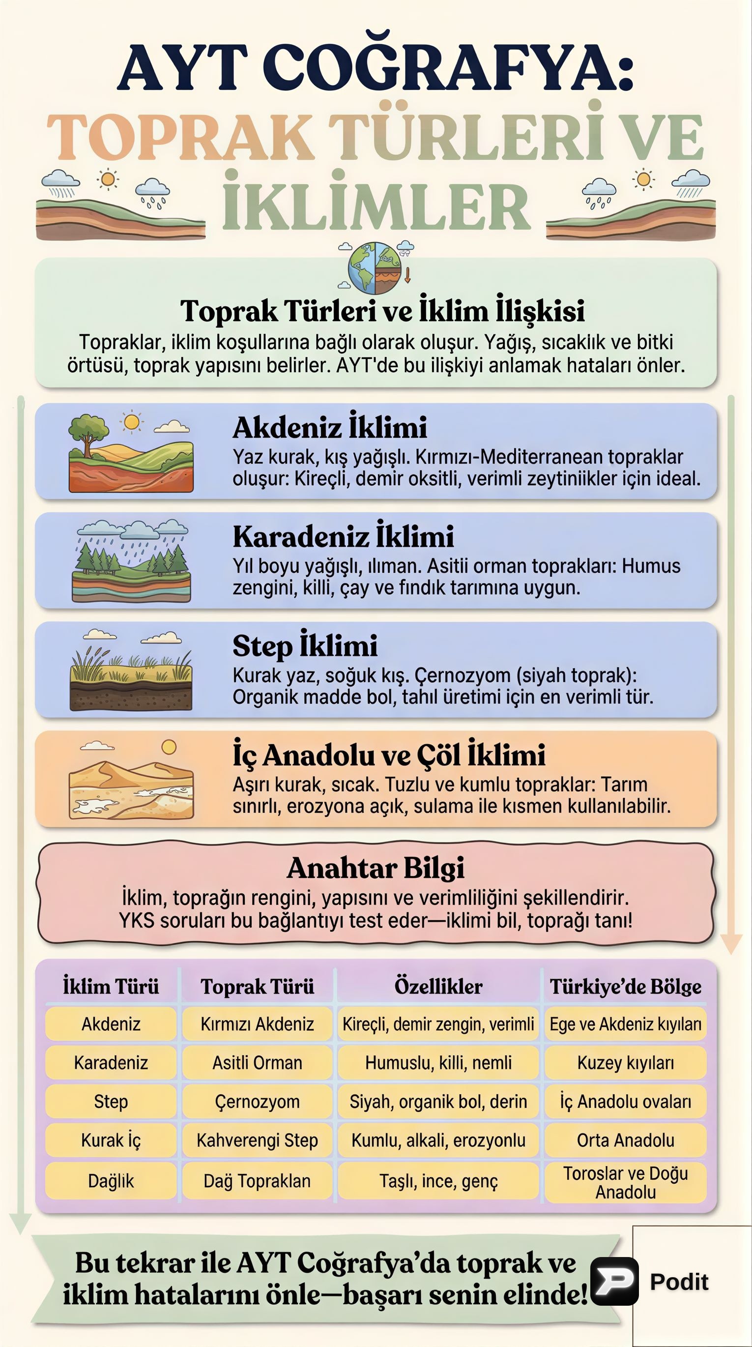 AYT Coğrafya: İklimler ve Toprak Tipleri - görsel özet infografik