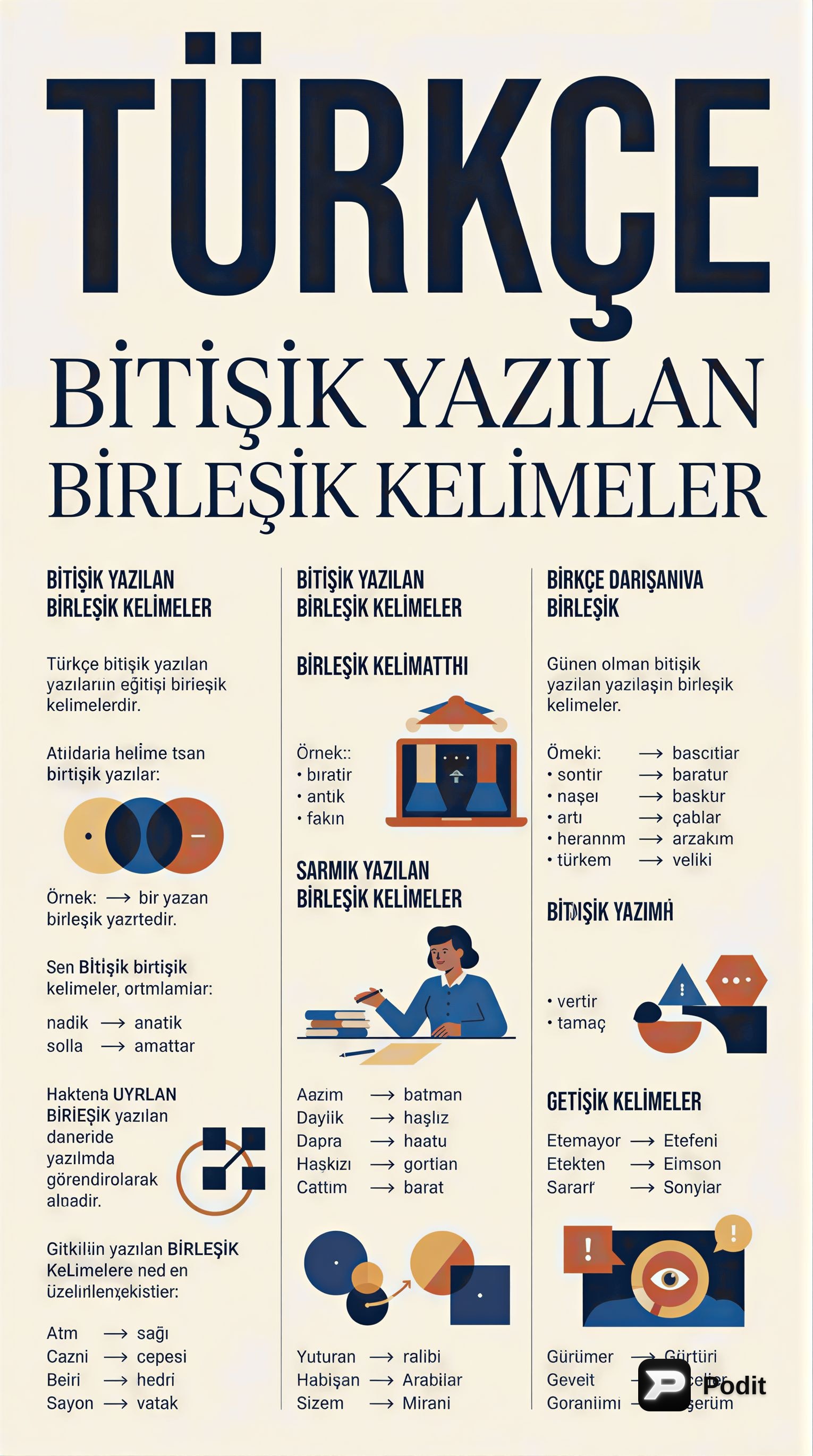 Türkçe Yazım Kuralları: Birleşik Kelimelerden Kısaltmalara - görsel özet infografik