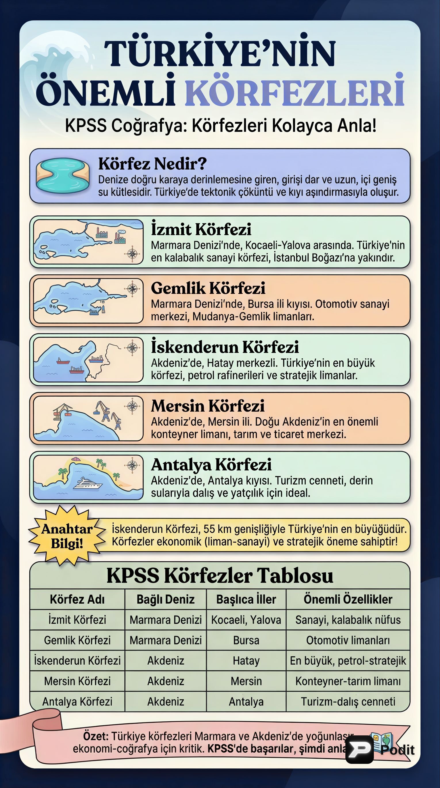 Coğrafyada Körfezler: Oluşum ve Özellikleri - görsel özet infografik