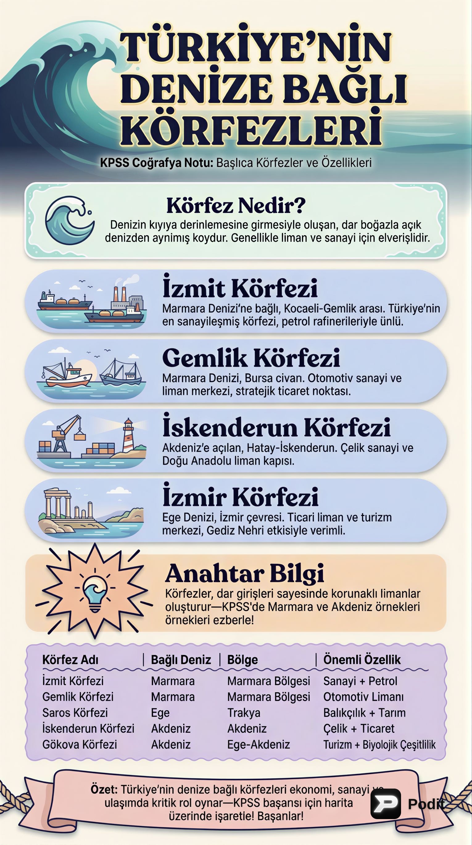 Türkiye'nin Önemli Körfezleri: KPSS Coğrafya Rehberi - görsel özet infografik
