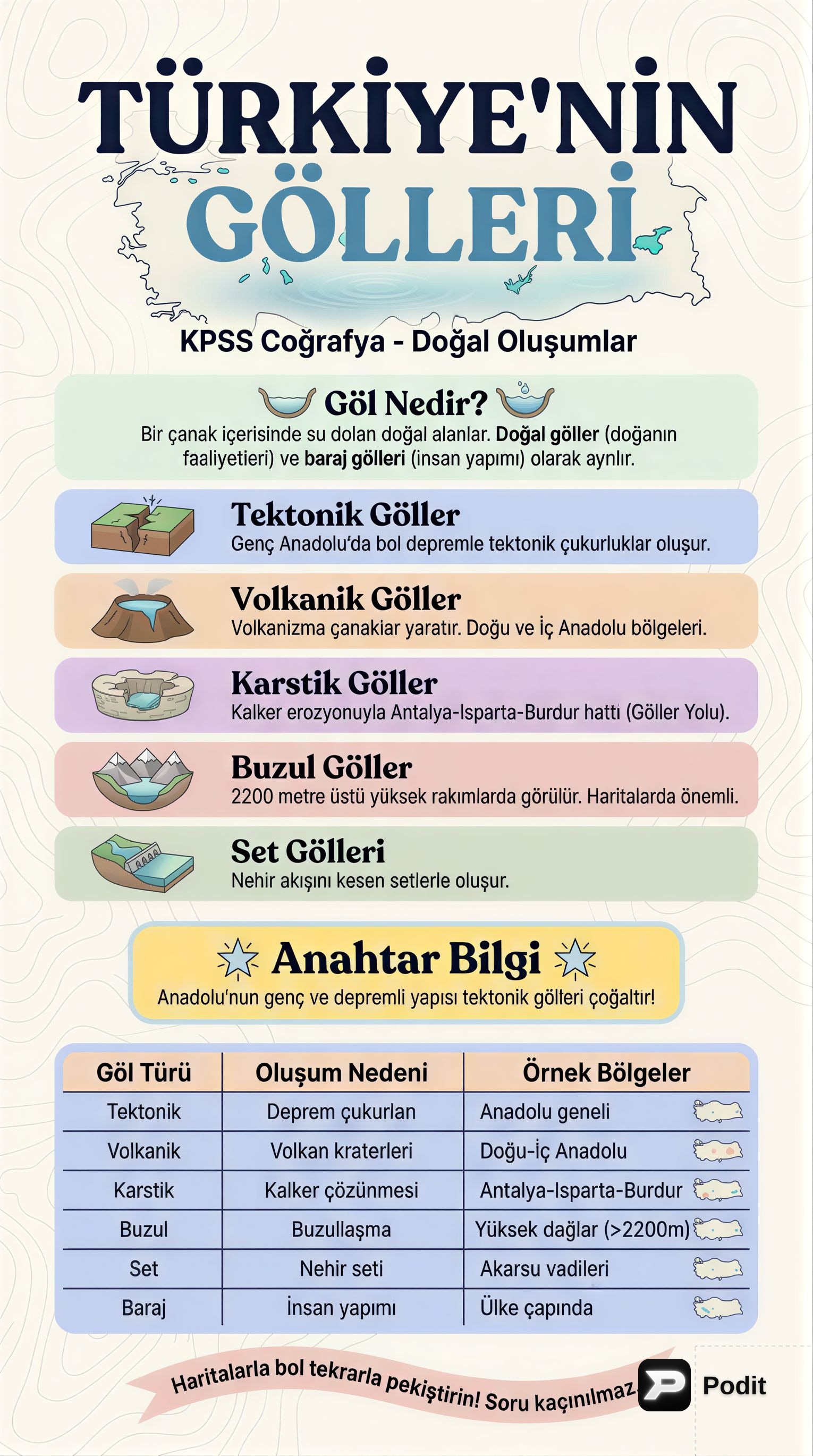 Türkiye'nin Gölleri: Oluşumları ve Özellikleri - görsel özet infografik