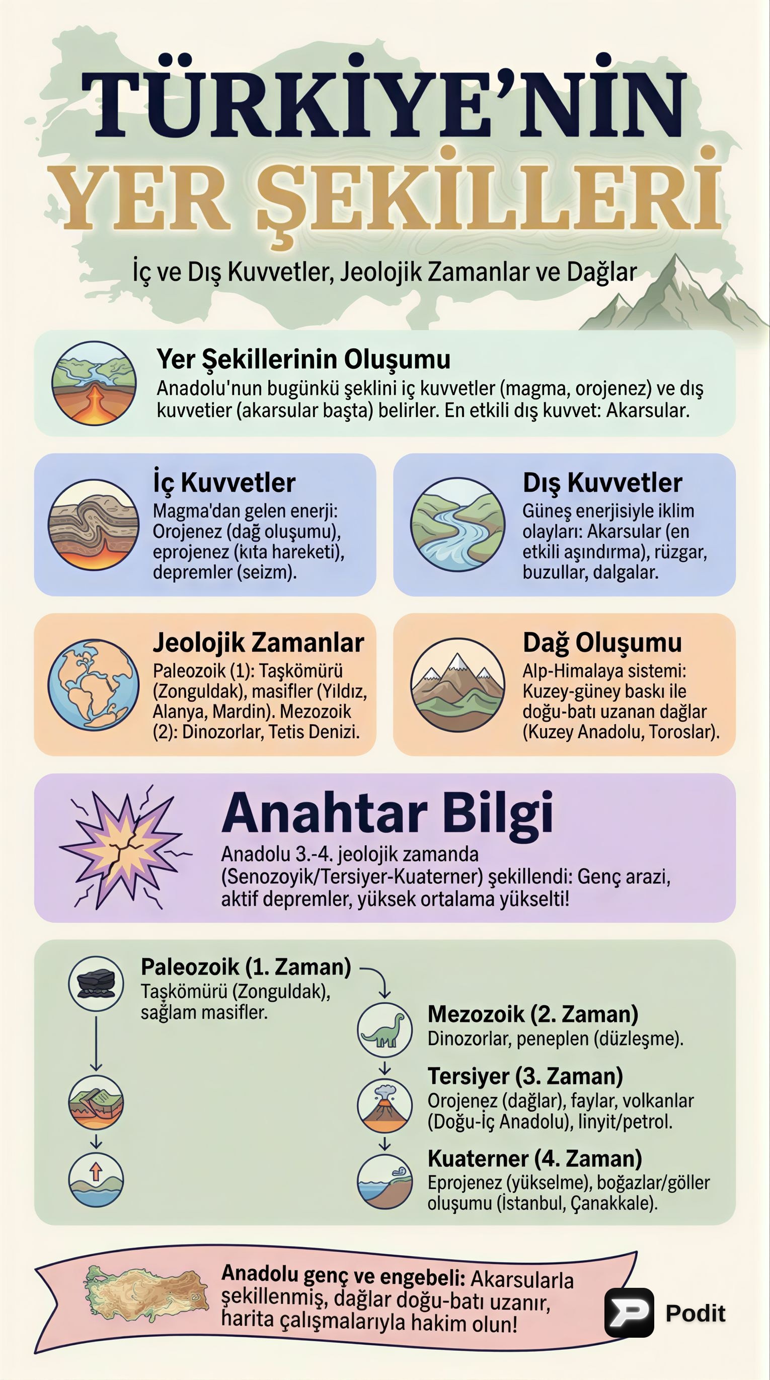 Türkiye'nin Yer Şekilleri ve Jeolojik Evrimi - görsel özet infografik