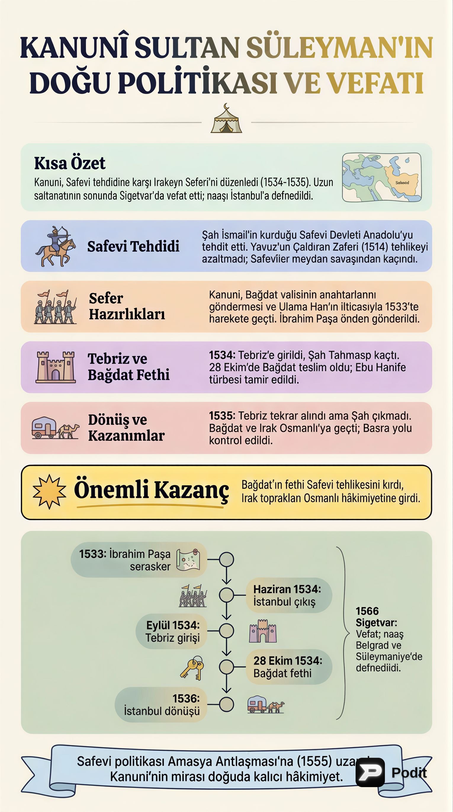 Kanuni Sultan Süleyman Dönemi: Doğu, Akdeniz ve İç Meseleler - görsel özet infografik