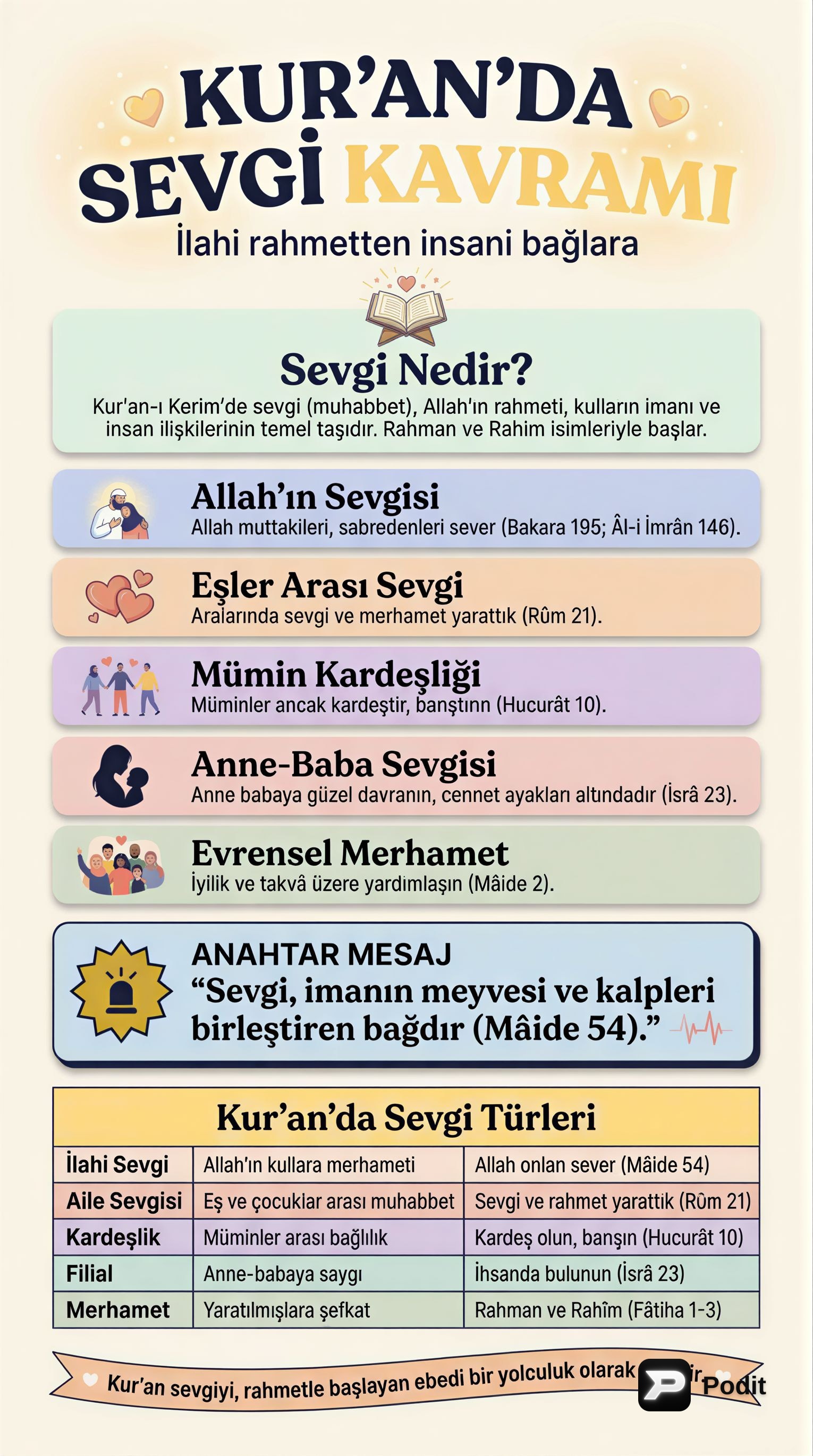 Kur'an'da Sevgi Kavramının Analizi - görsel özet infografik