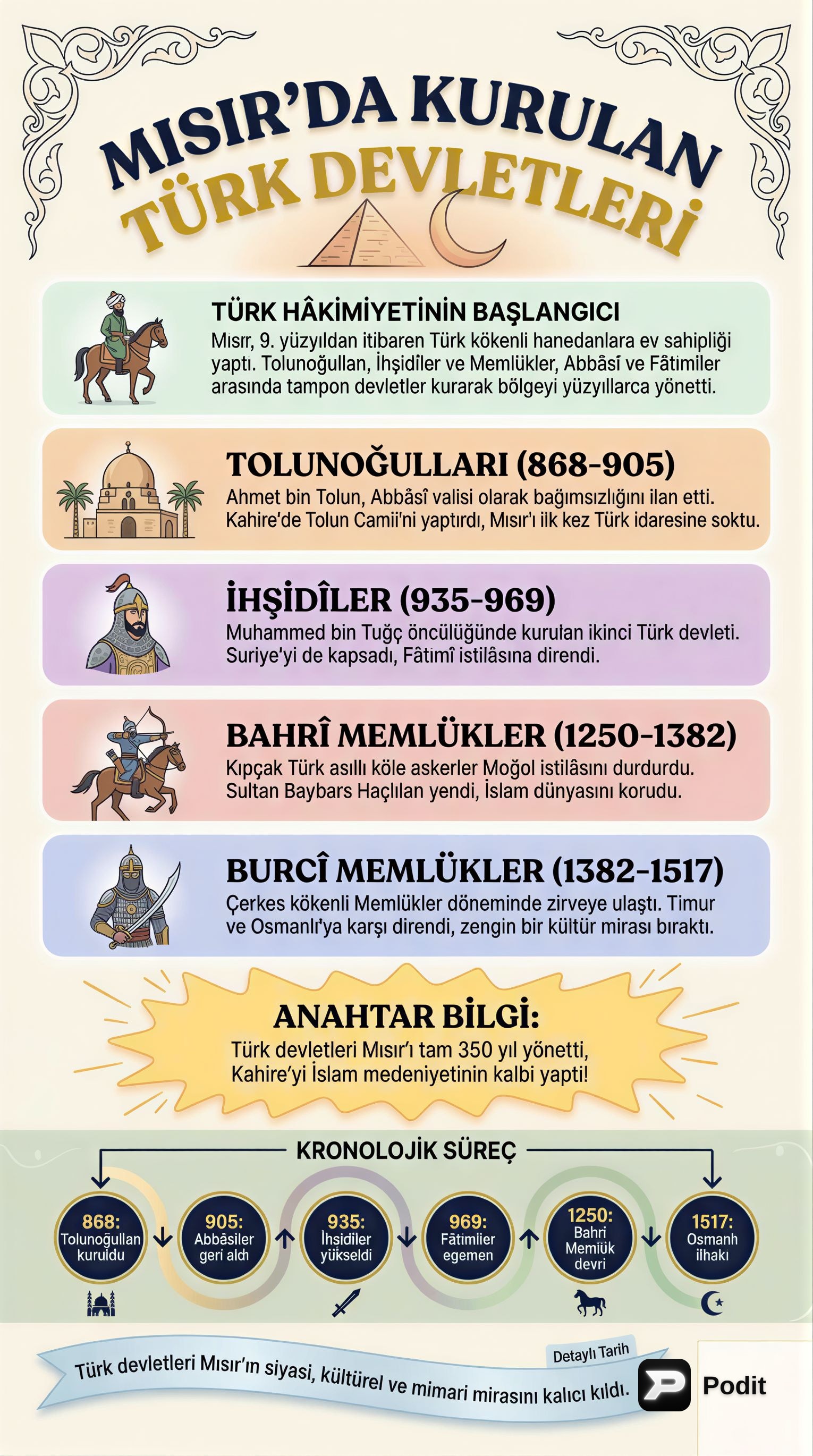 Mısır'da Kurulan Türk Devletleri - görsel özet infografik