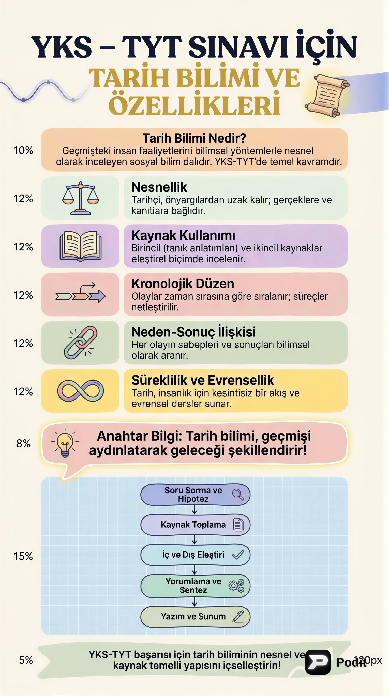 Tarih Bilimi ve Özellikleri: YKS-TYT İçin - görsel özet infografik