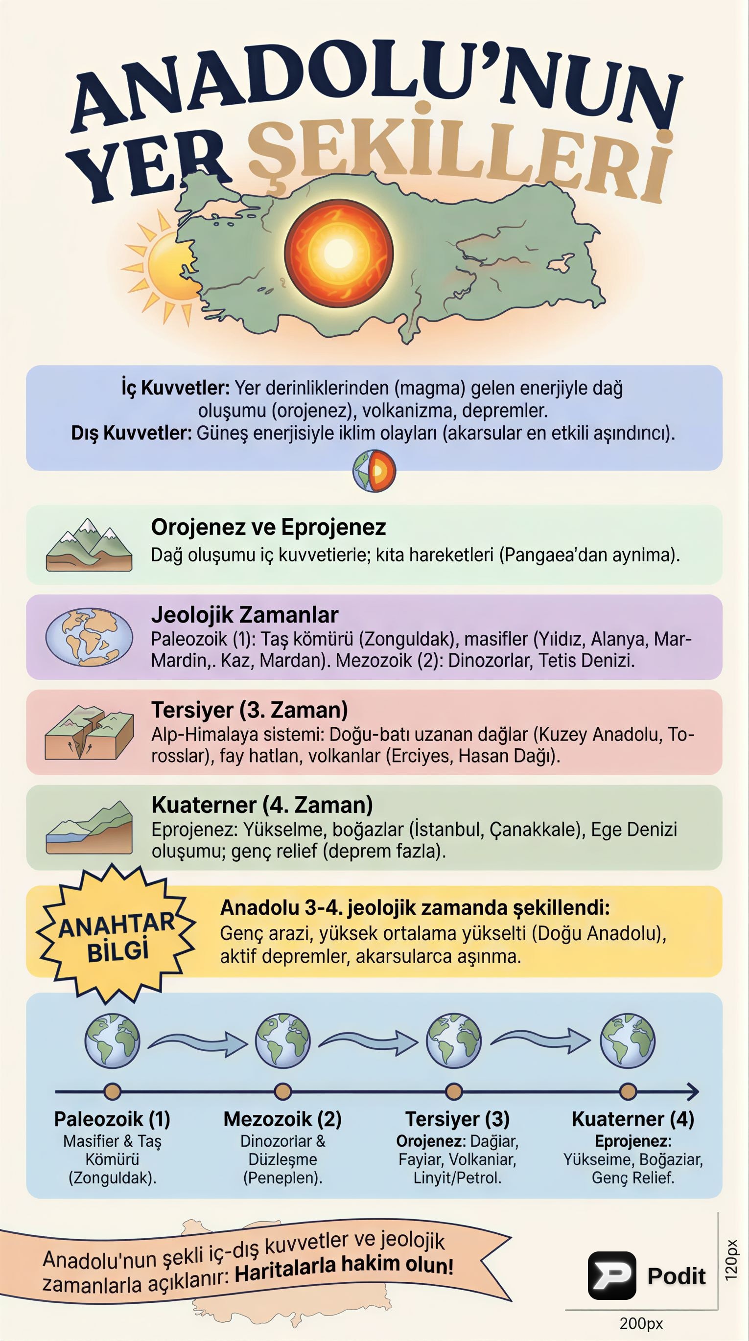 Türkiye'nin Yer Şekilleri ve Jeolojik Zamanları - görsel özet infografik