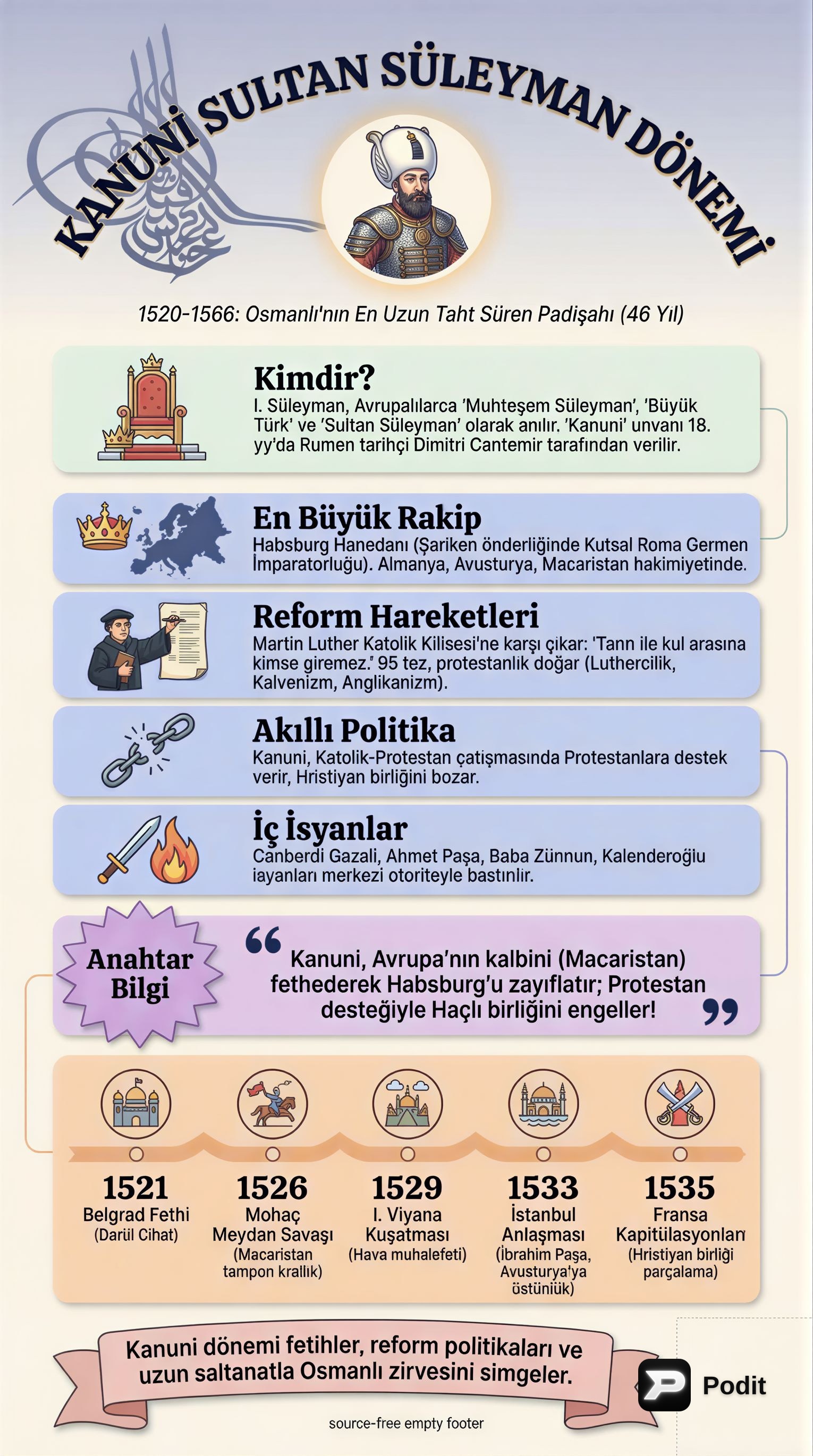 Kanuni Sultan Süleyman ve Sokollu Mehmet Paşa Dönemleri - görsel özet infografik