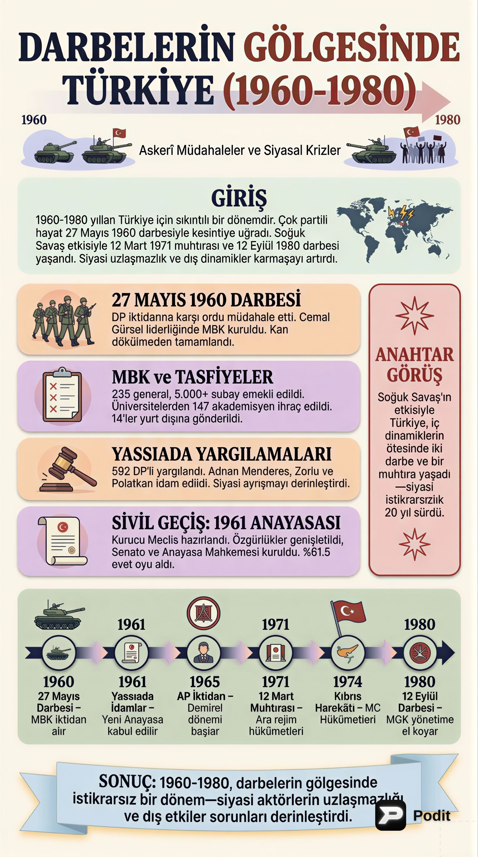 Türkiye'de 1960-1980 Dönemi Siyasi Gelişmeleri - görsel özet infografik