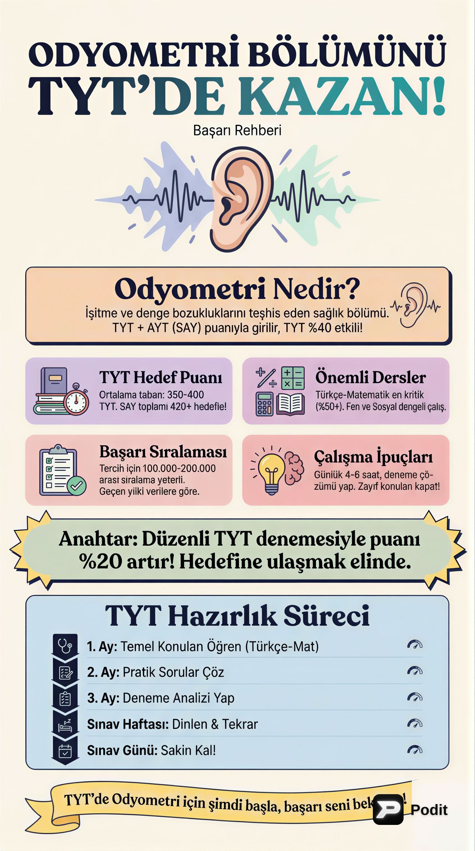 Odyometri Bölümü ve TYT Hazırlık Süreci - görsel özet infografik