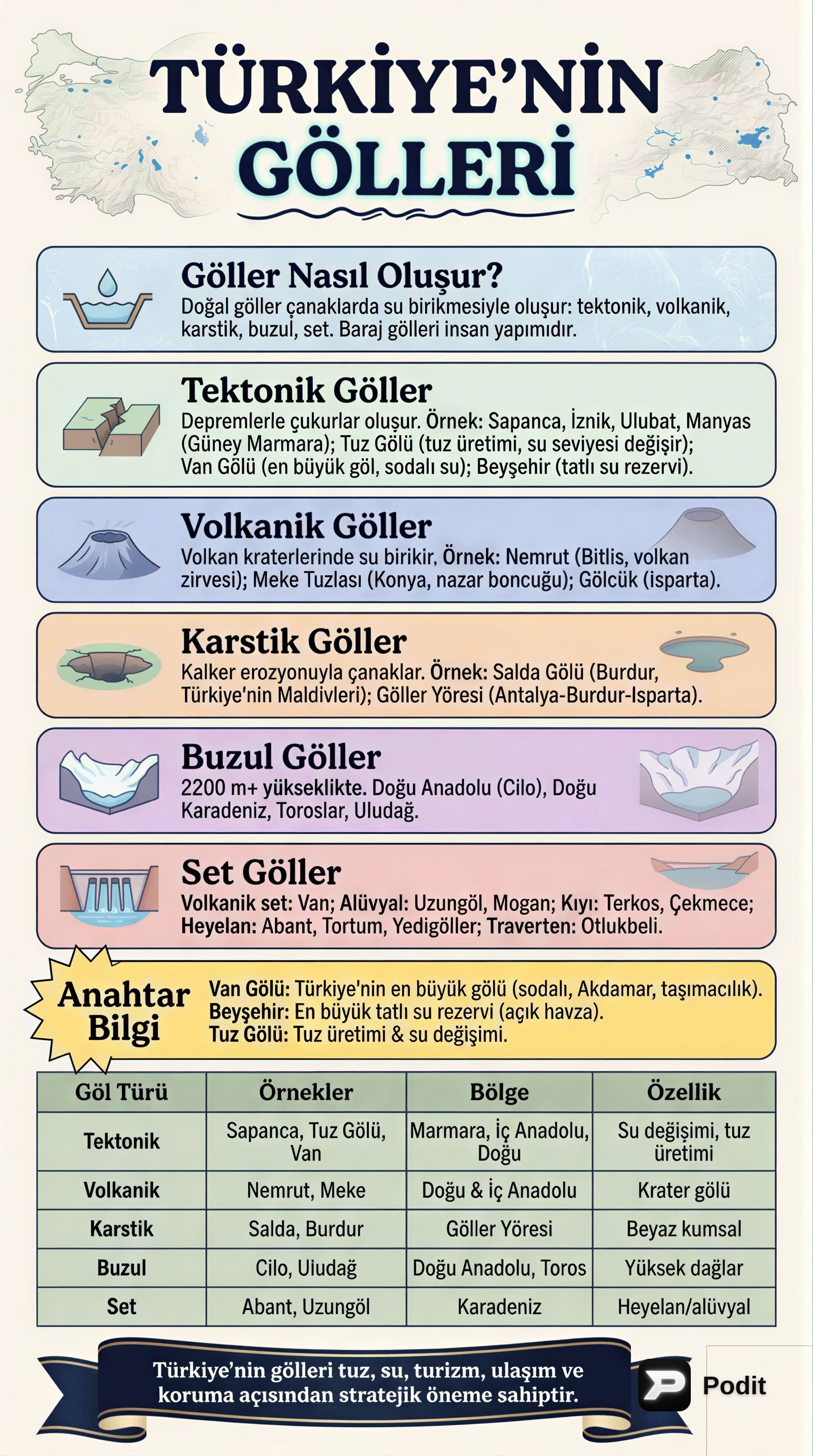 Türkiye'nin Gölleri: Oluşum ve Özellikleri - görsel özet infografik