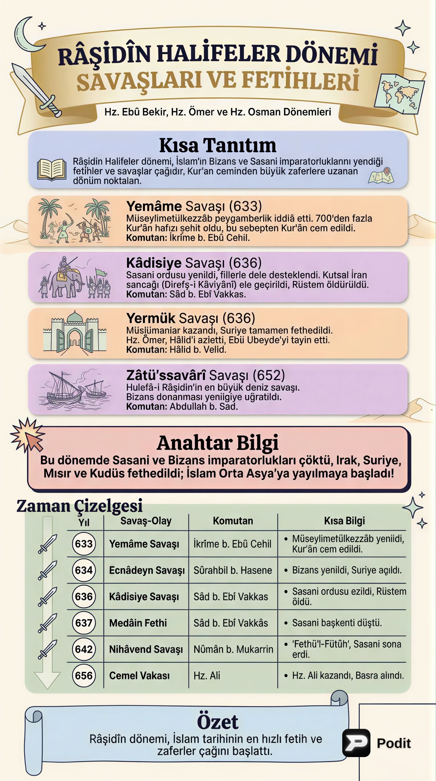 Hulefa-i Raşidin Dönemi: Önemli Olaylar ve Savaşlar - görsel özet infografik