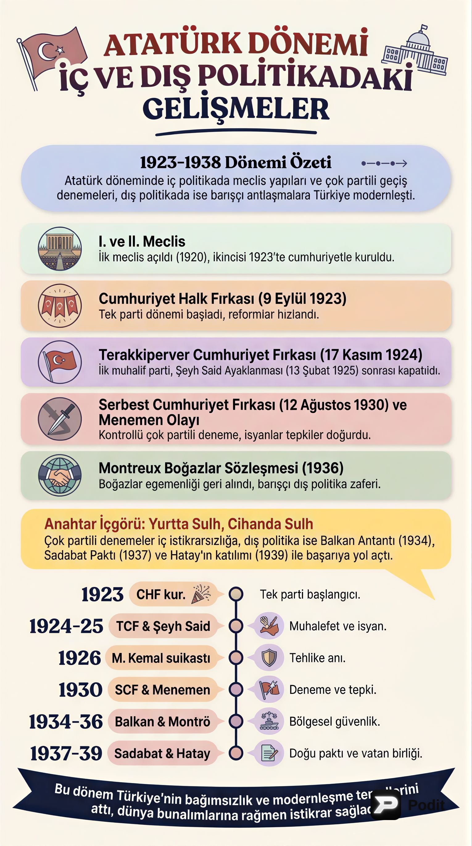 Atatürk Dönemi ve İki Savaş Arası Dünya Gelişmeleri - görsel özet infografik