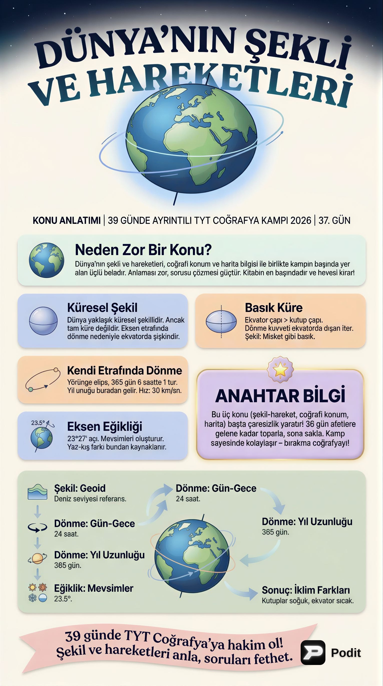 Dünya'nın Şekli ve Hareketleri: Coğrafi Etkileri - görsel özet infografik