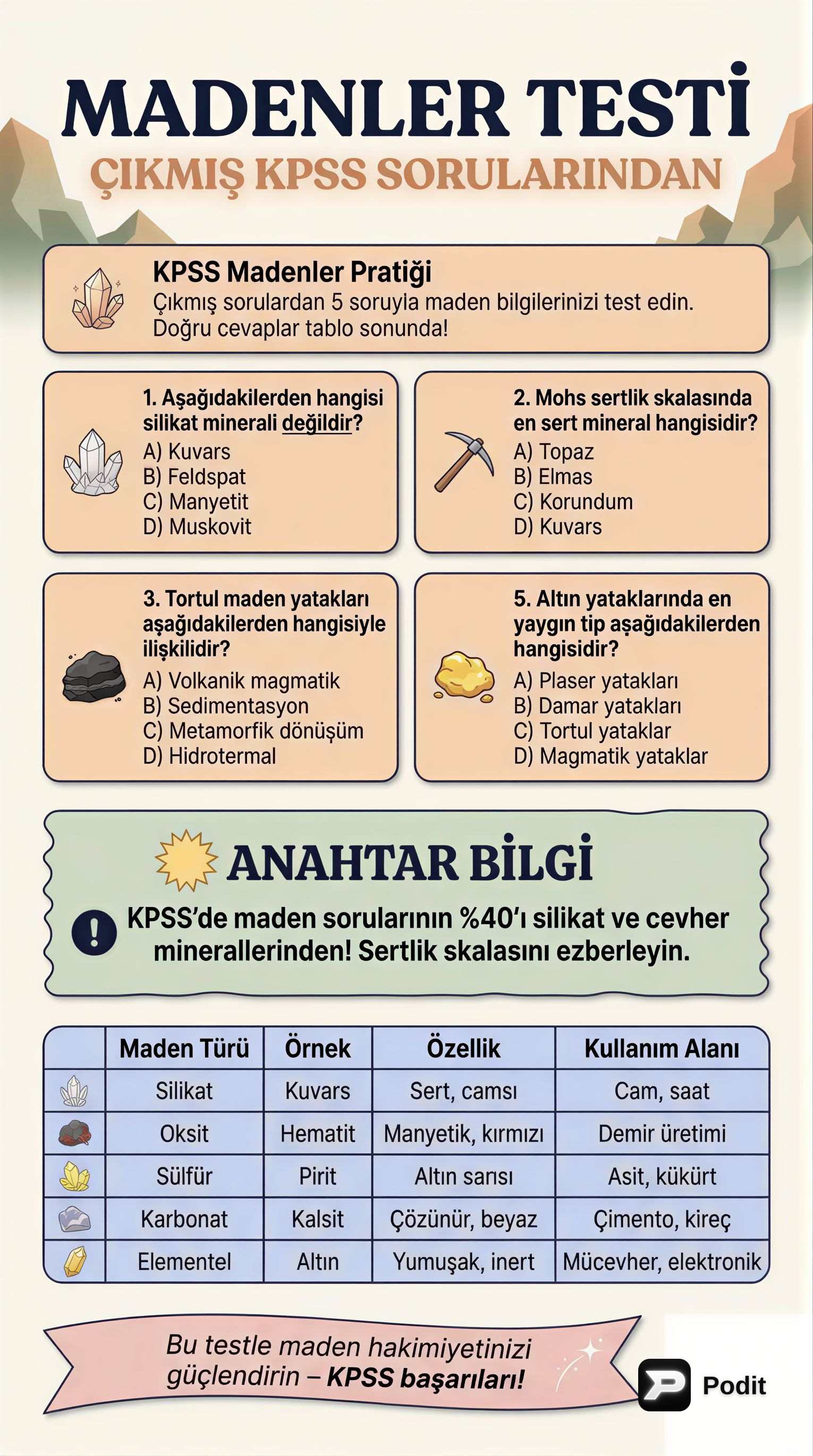 KPSS Madenler: Türkiye'nin Yeraltı Zenginlikleri - görsel özet infografik