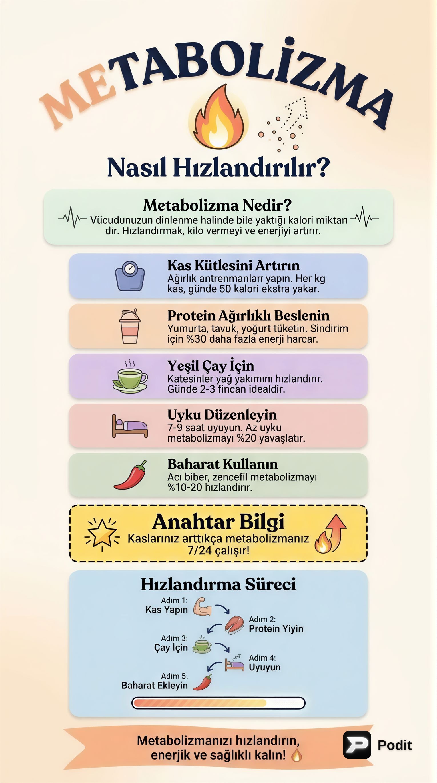 Metabolizma Hızlandırma Yöntemleri ve Bilimsel Yaklaşımlar - görsel özet infografik